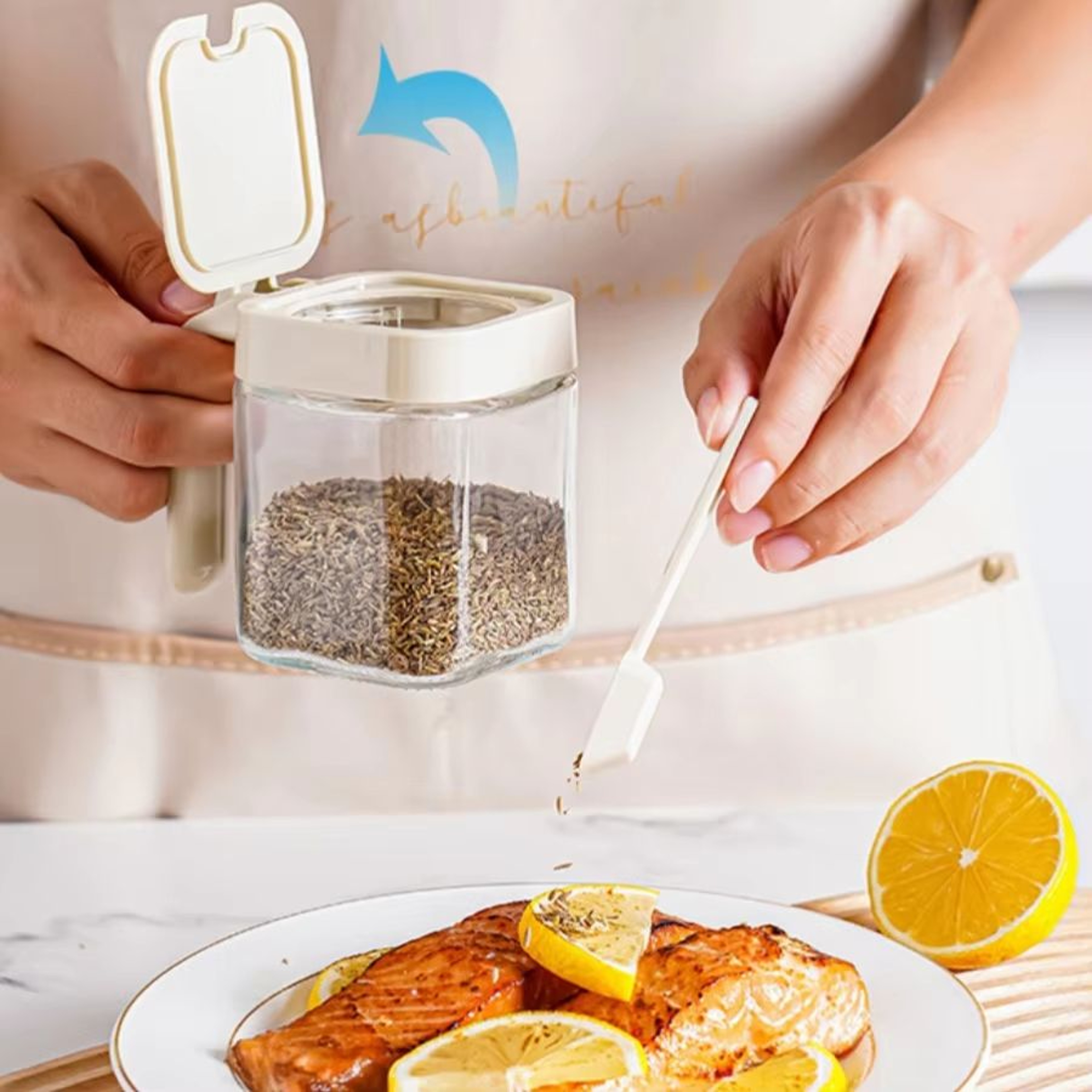 Clear Glass Spice And Seasoning Jar With Spoon For Kitchen Storage 3