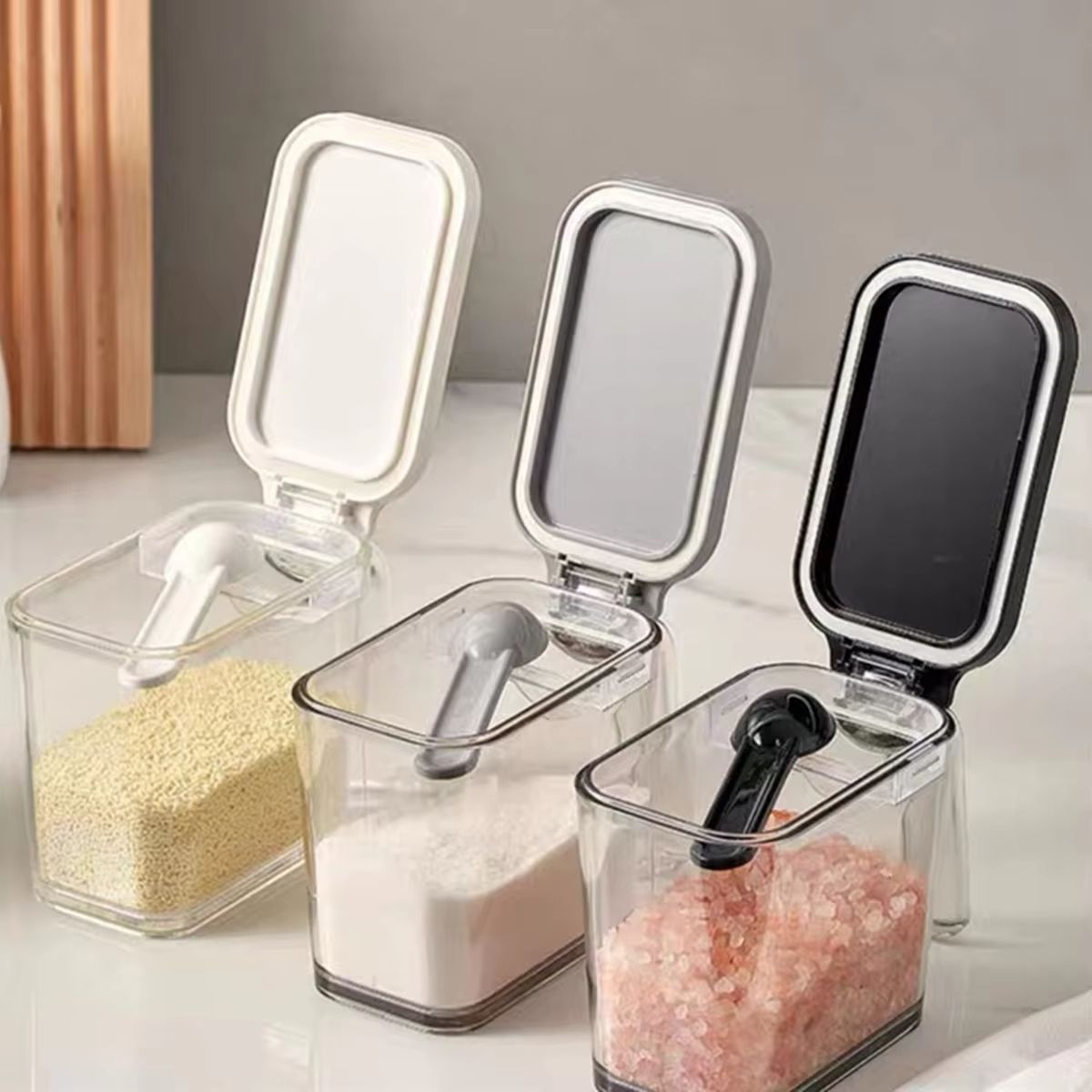 PopTop Sealed Seasoning Storage Box With Spoon For Kitchen Condiments 4