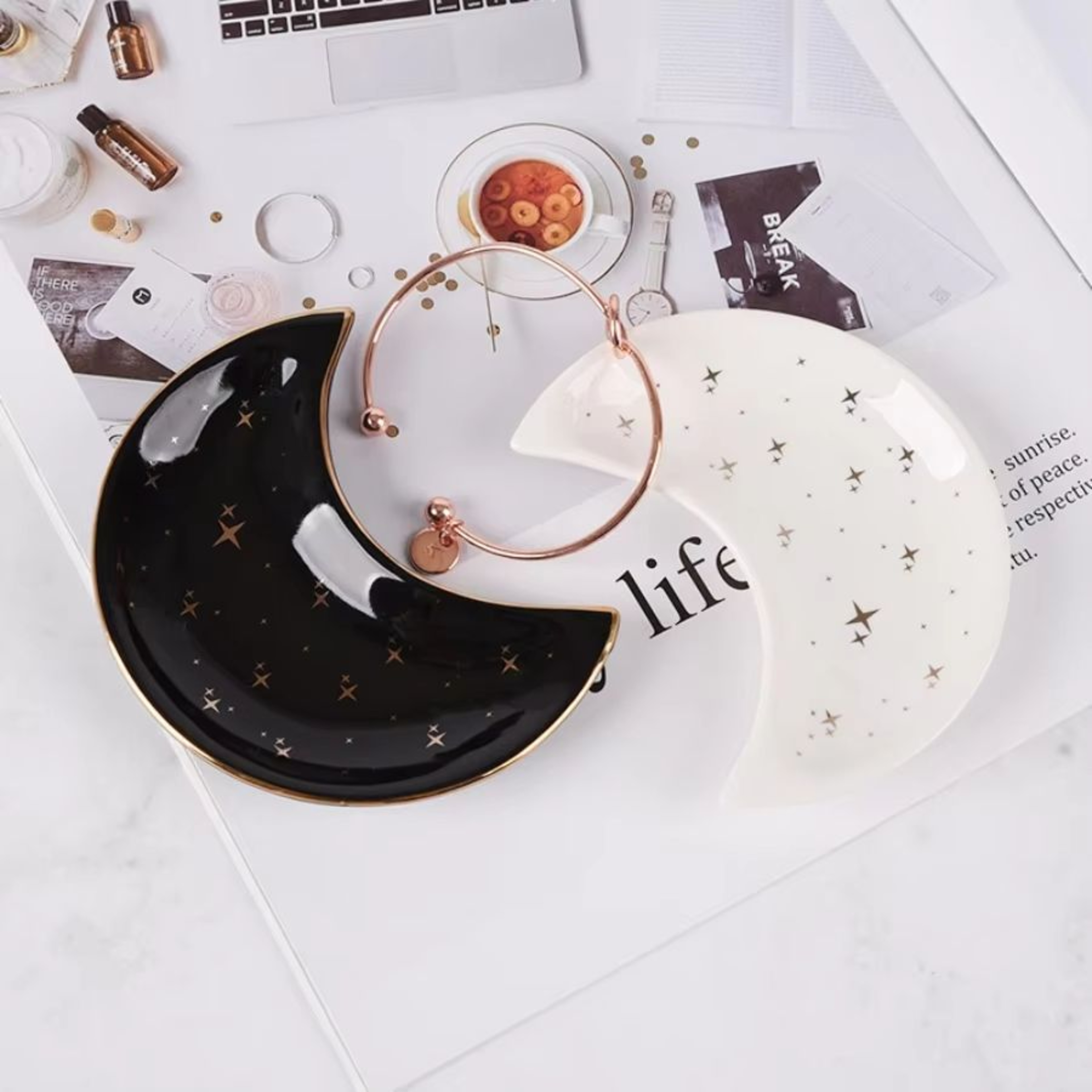 Crescent Moon Ceramic Jewelry Dish For Ramadan Eid Home Decoration 1