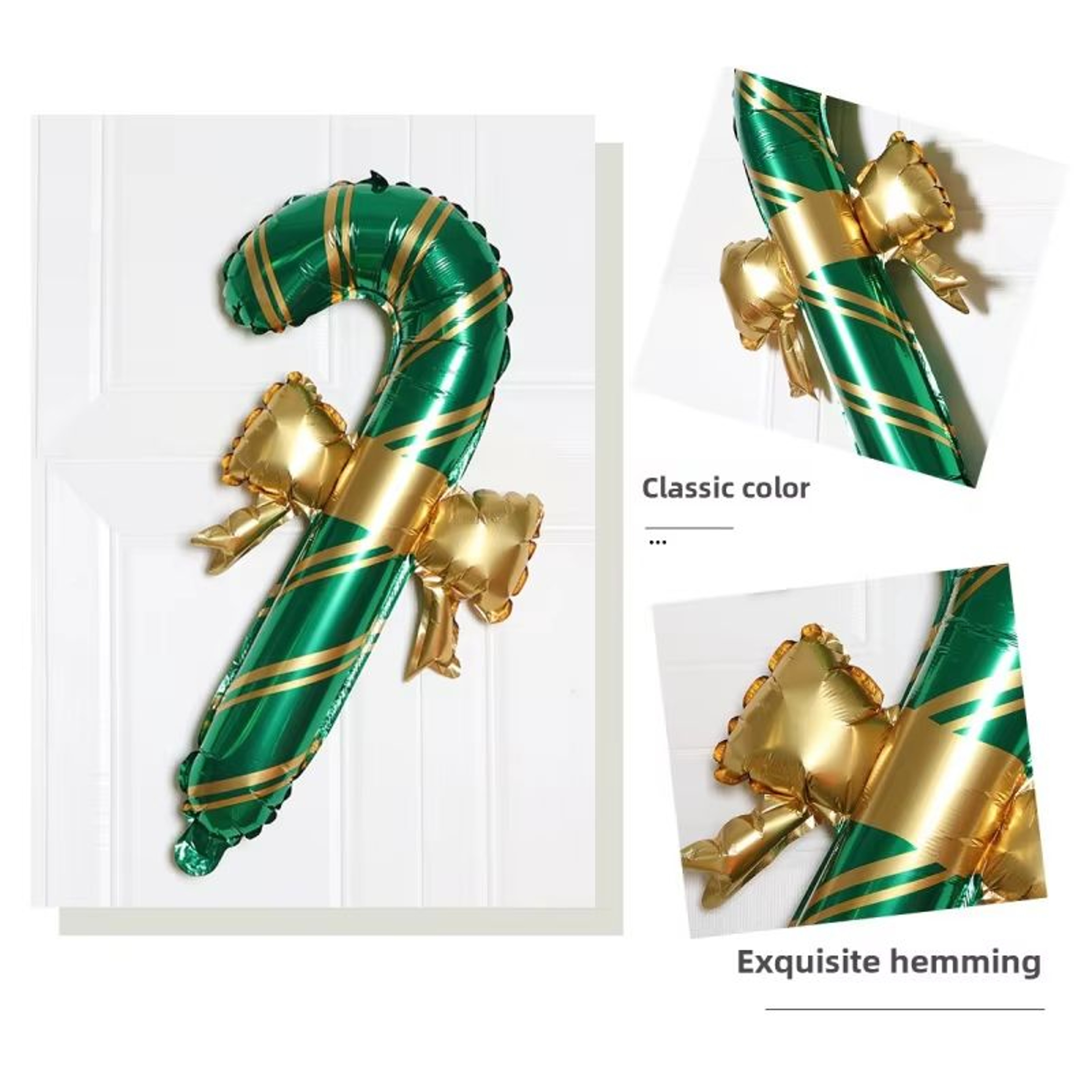Set Of 2 Red Green  White Christmas Bow Cane Balloons For Holiday Decor 2