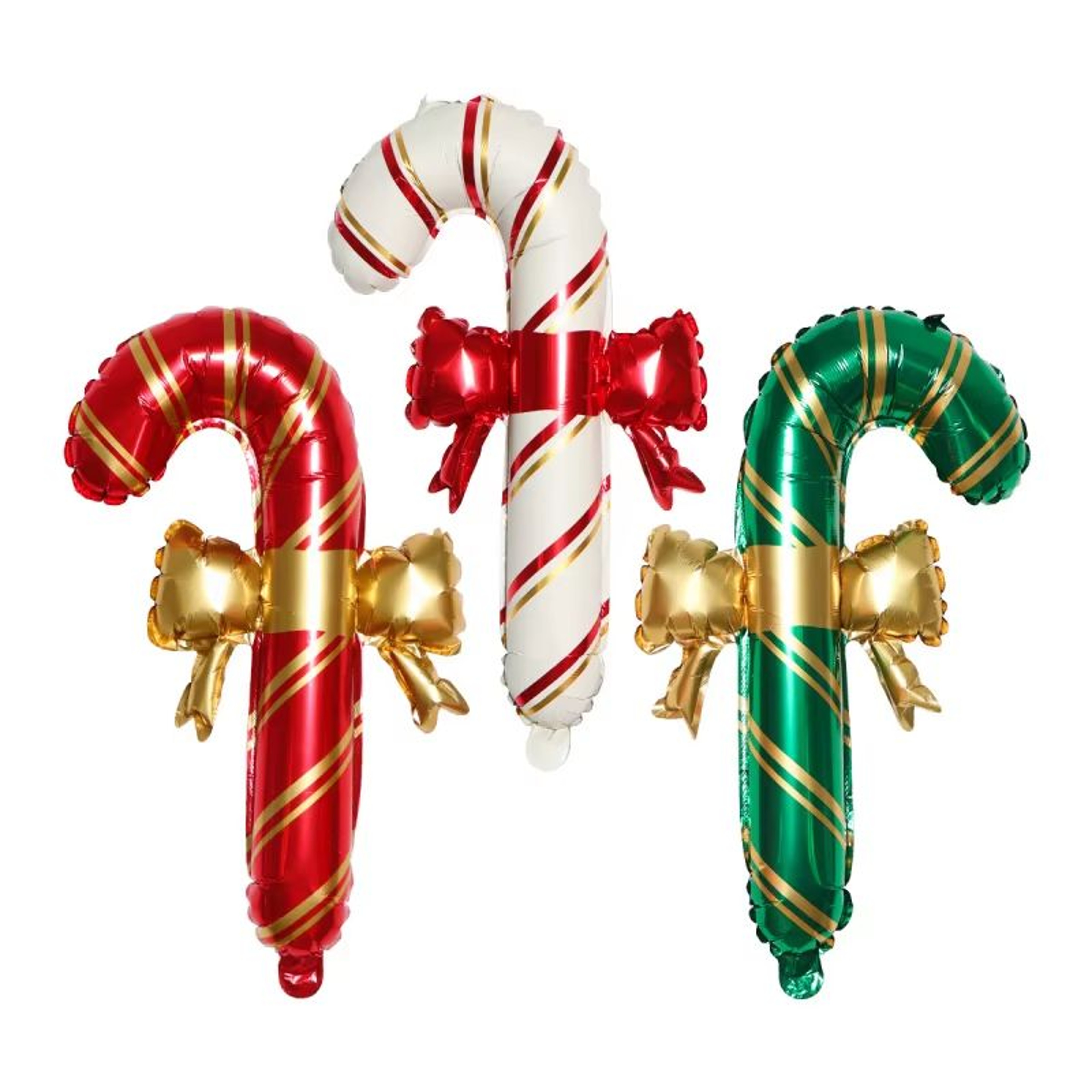 Set Of 2 Red Green  White Christmas Bow Cane Balloons For Holiday Decor 4