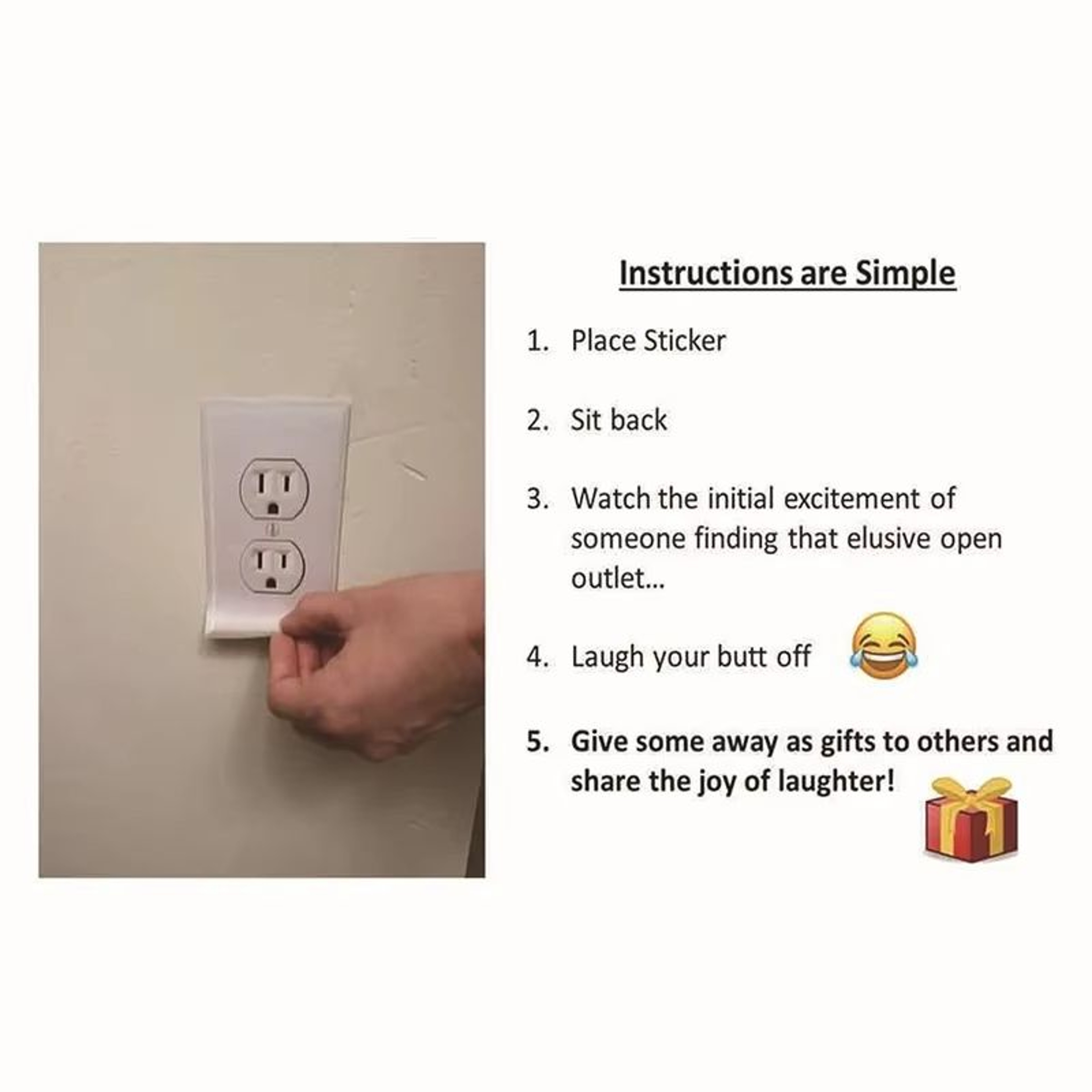 Funny Fake Power Outlet Stickers 3Pack Realistic Prank Wall Decals 4
