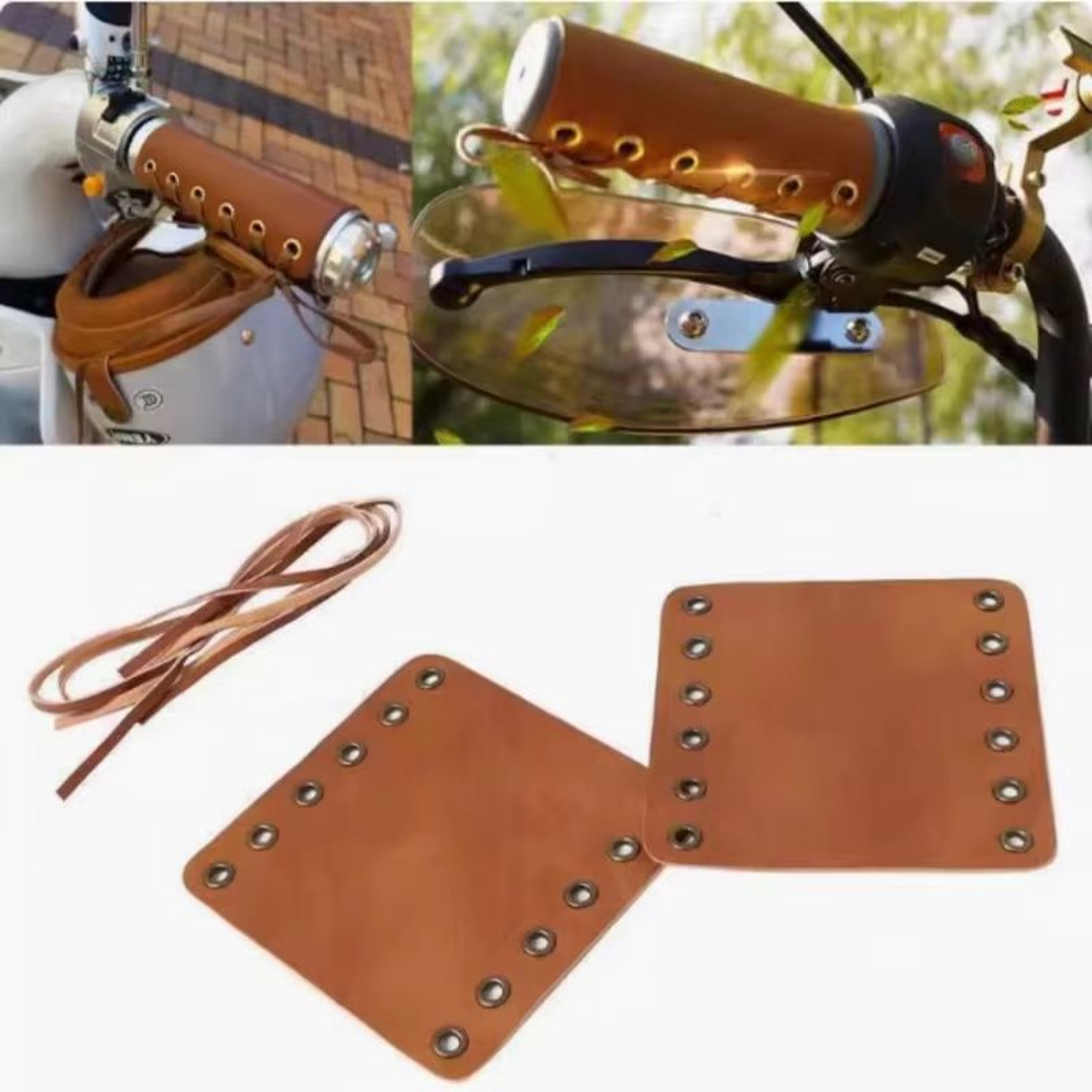 Retro Brown Leather Tie Rope Handlebar Covers 2Pack Adjustable NonSlip Motorcycle Bicycle Grips 0