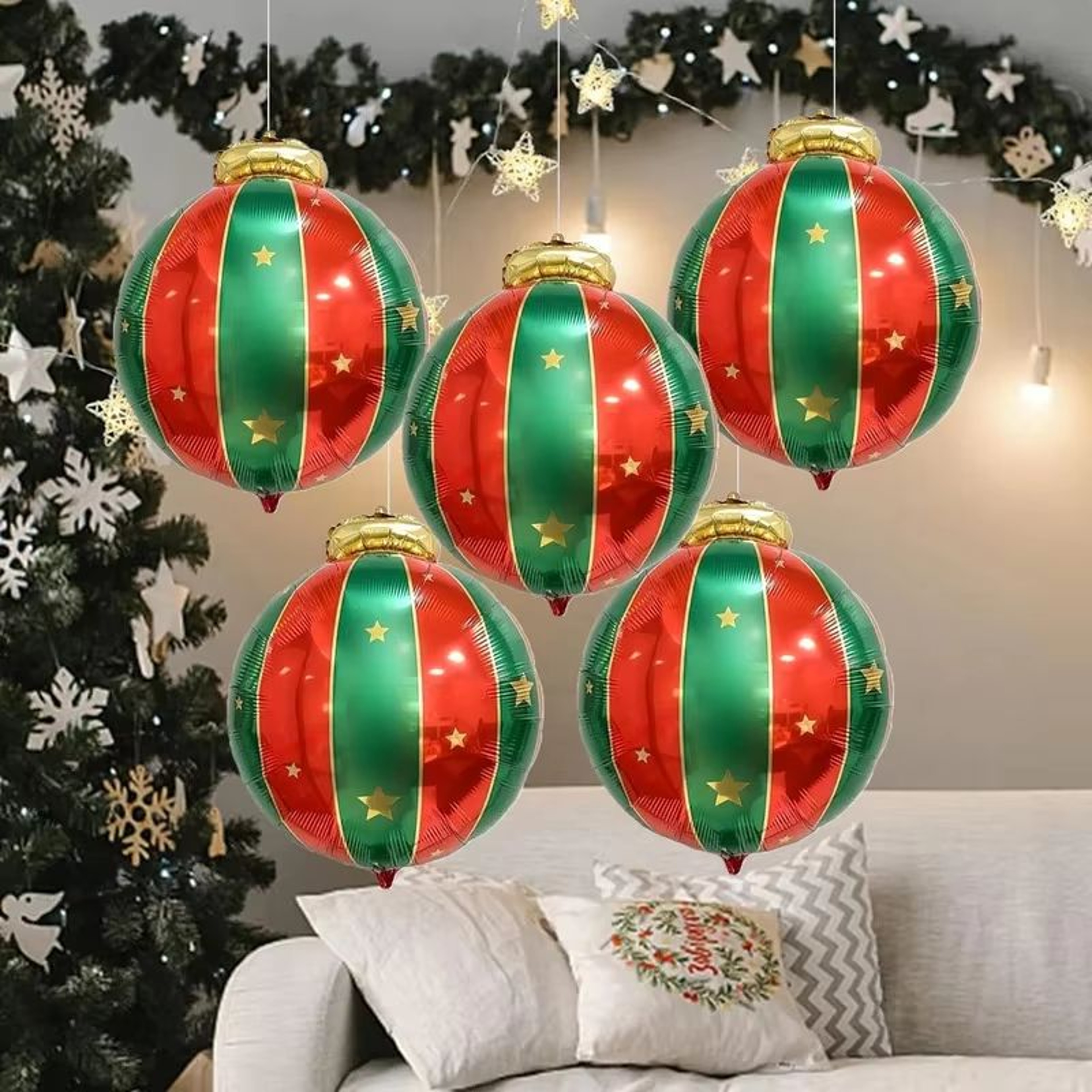 Christmas Balloon Decoration Set 5Pack Red Green Gold Star Foil Balloons Party Backdrop Decor 0
