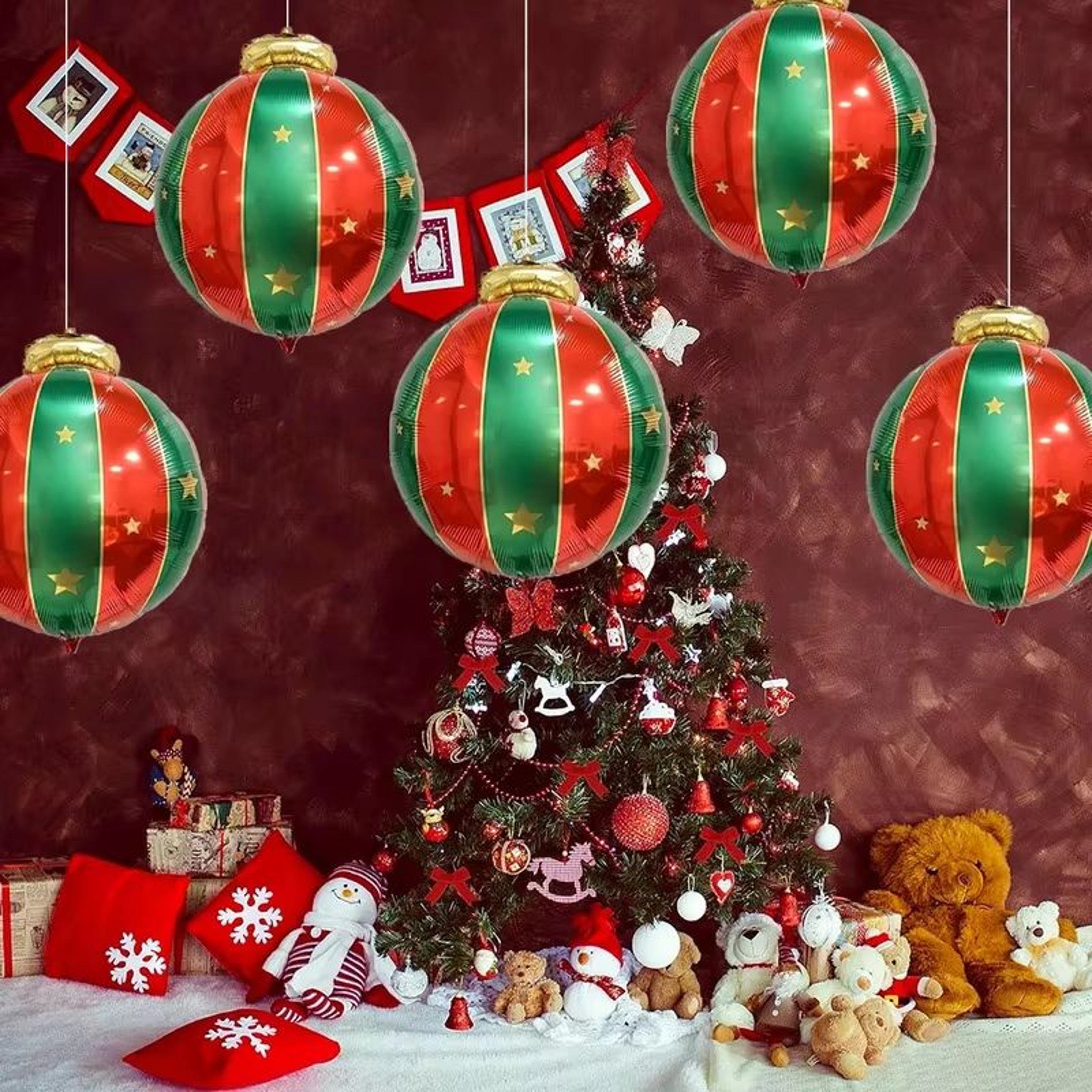 Christmas Balloon Decoration Set 5Pack Red Green Gold Star Foil Balloons Party Backdrop Decor 3