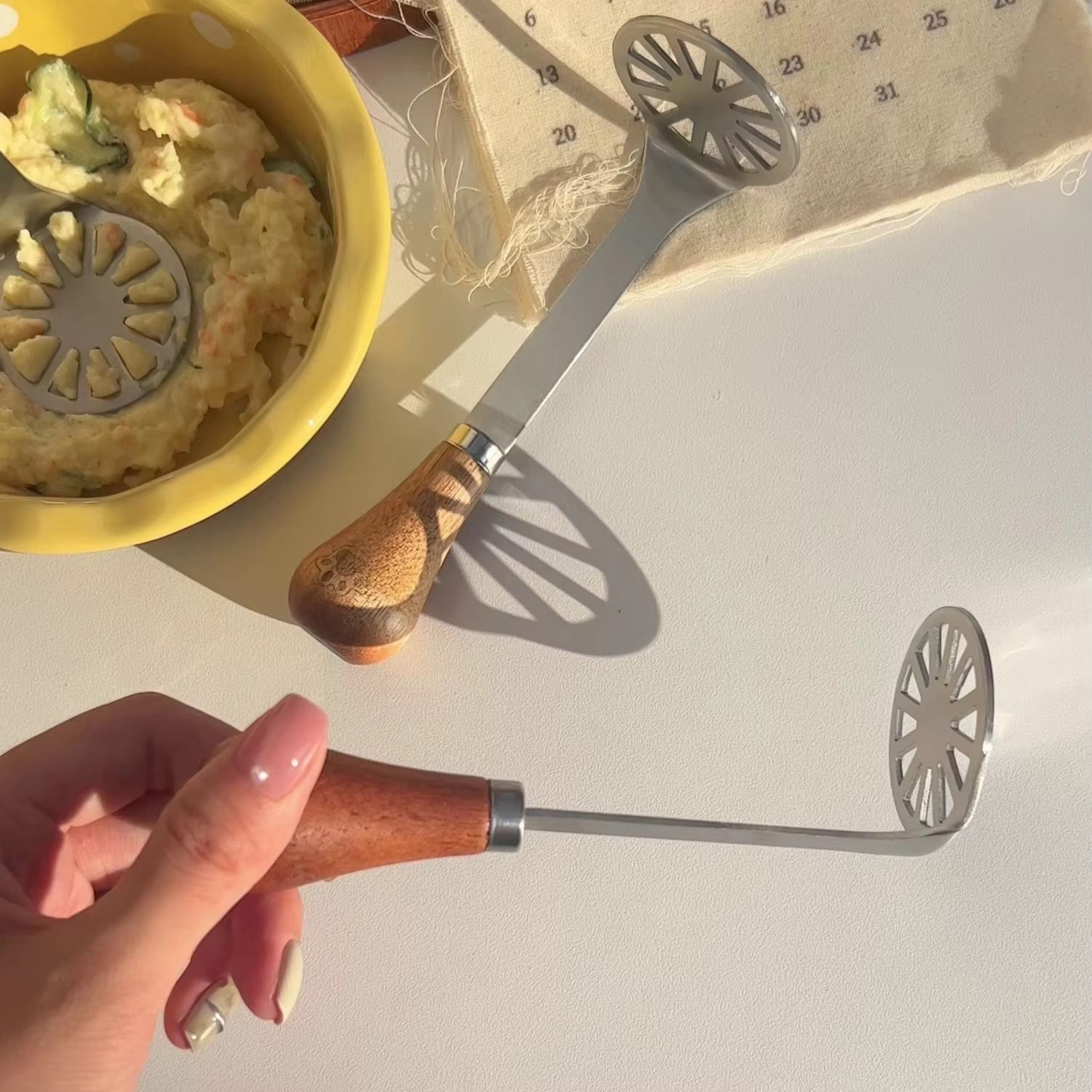 Mini Stainless Steel Potato Masher With Wooden Handle Multifunction Kitchen Tool 1