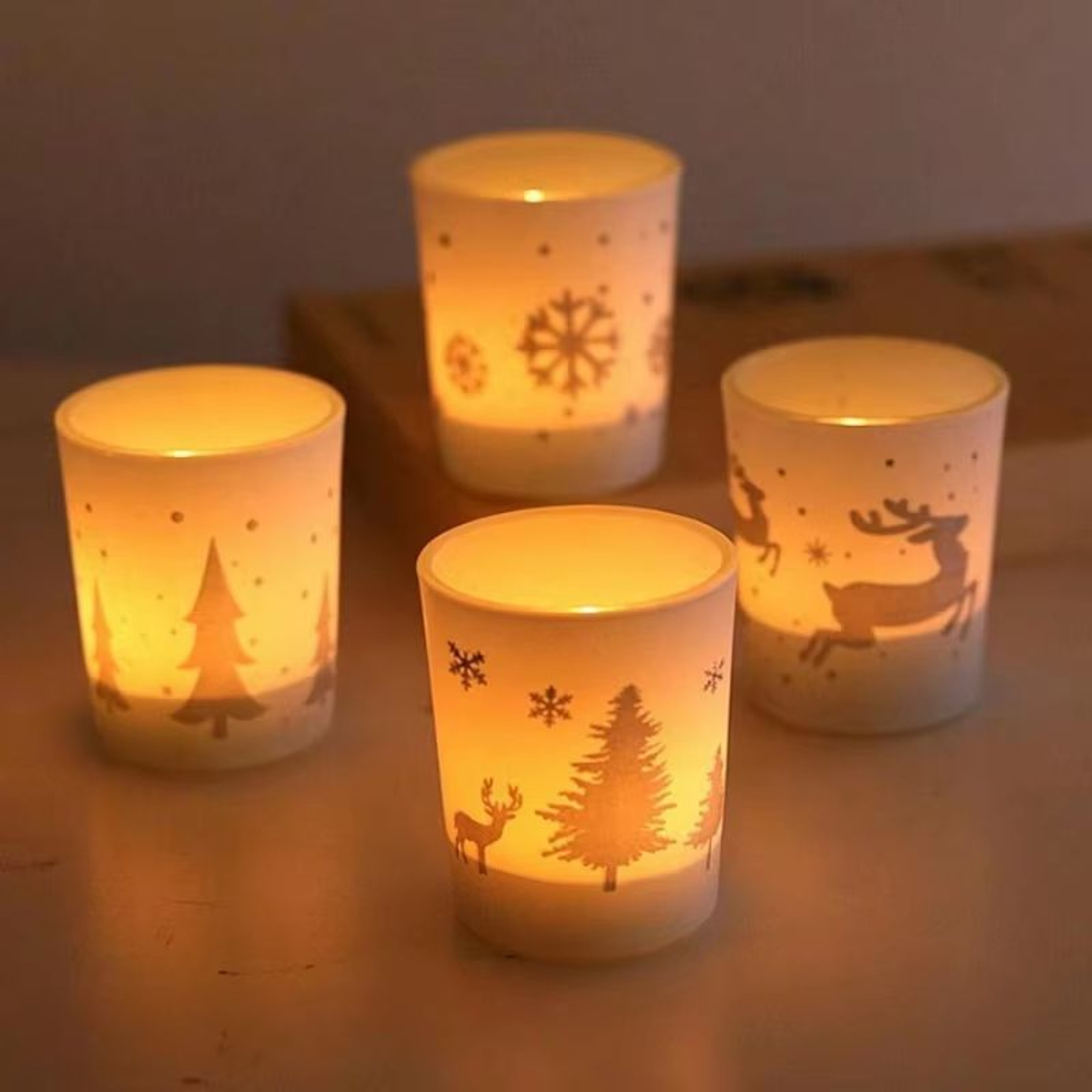 Mini Christmas Tree And Elk Glass Candle Holder Small Holiday Decoration Ornament 3