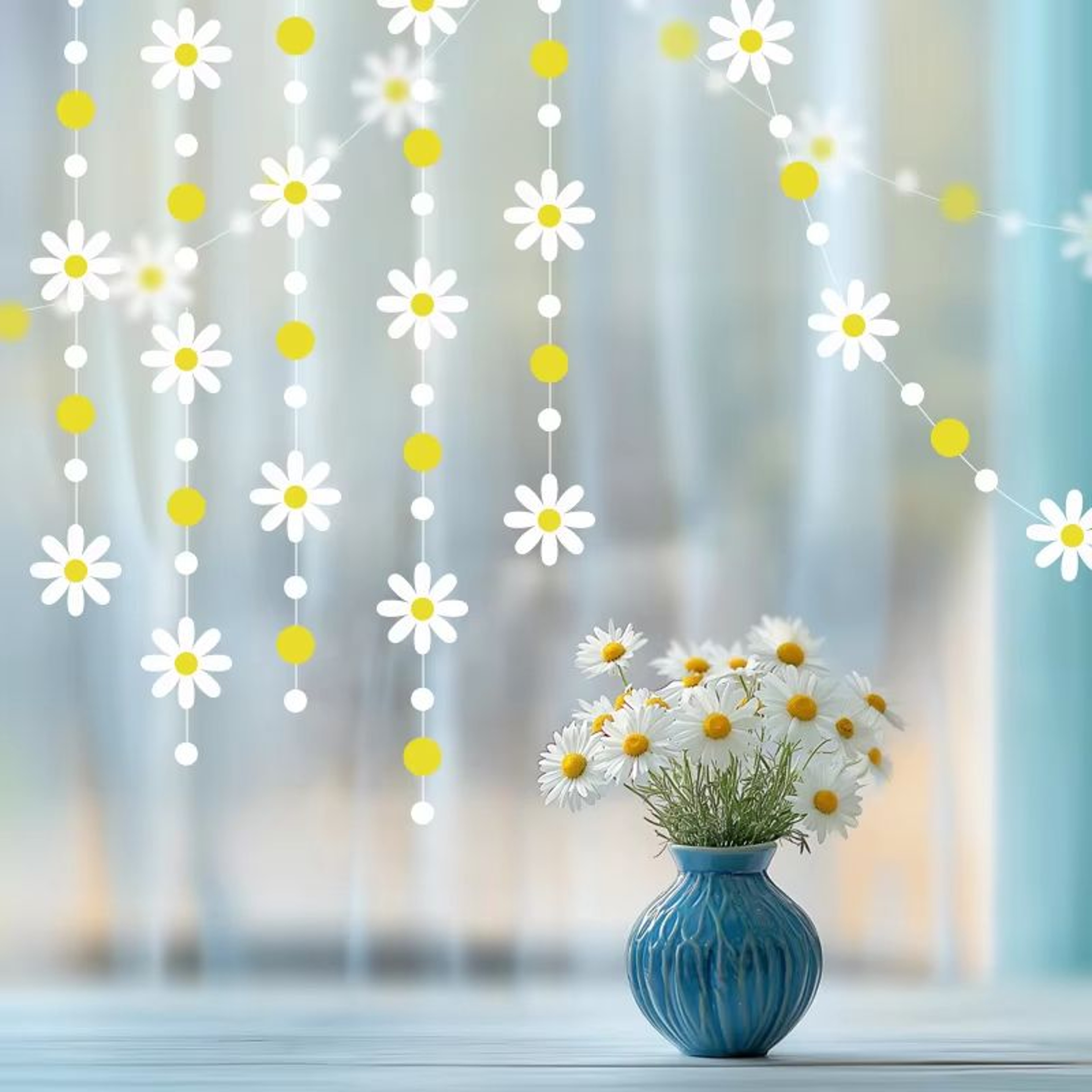 Korean Style Daisy Wind Flag Flower Garland Party Hanging Room Decoration 0
