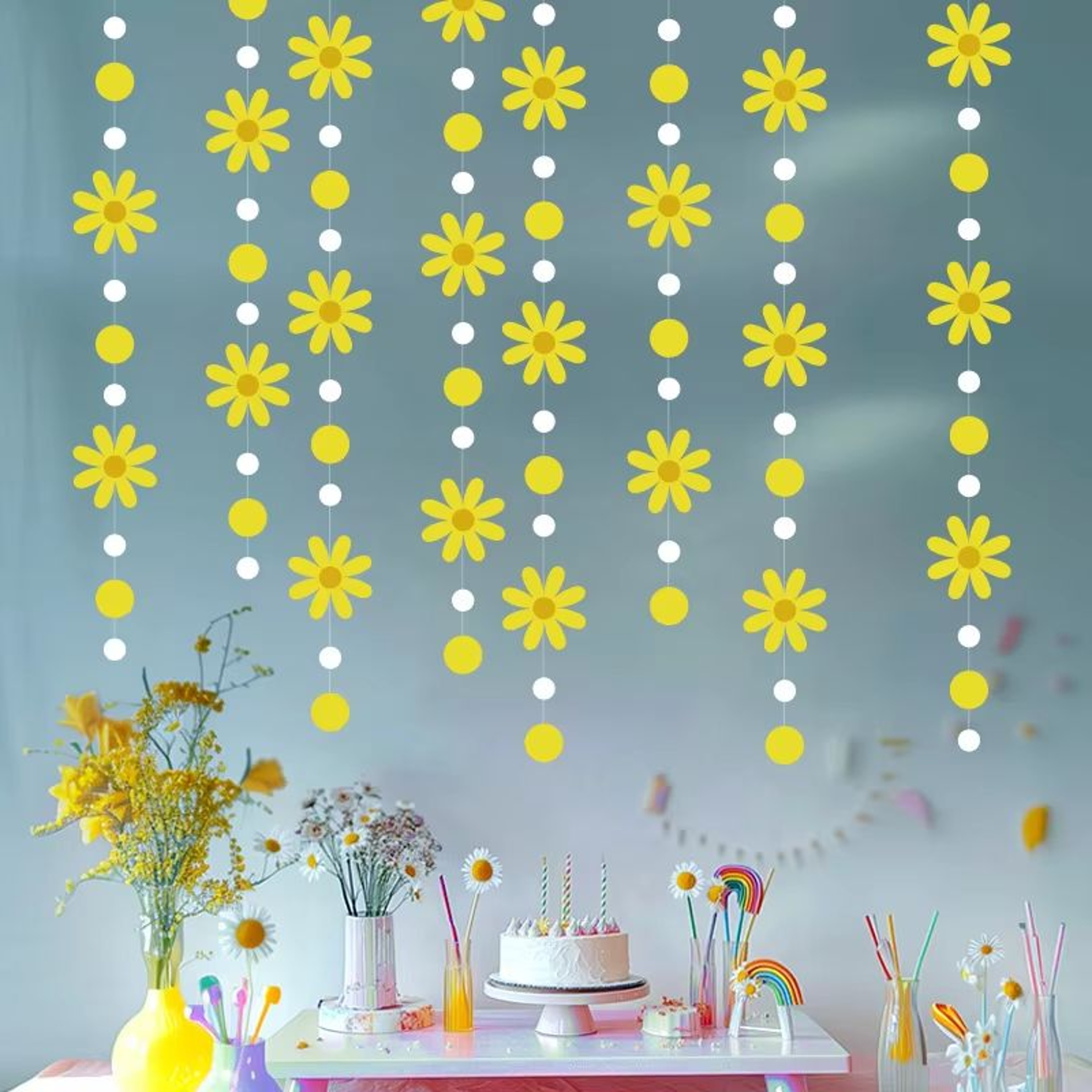 Korean Style Daisy Wind Flag Flower Garland Party Hanging Room Decoration 5