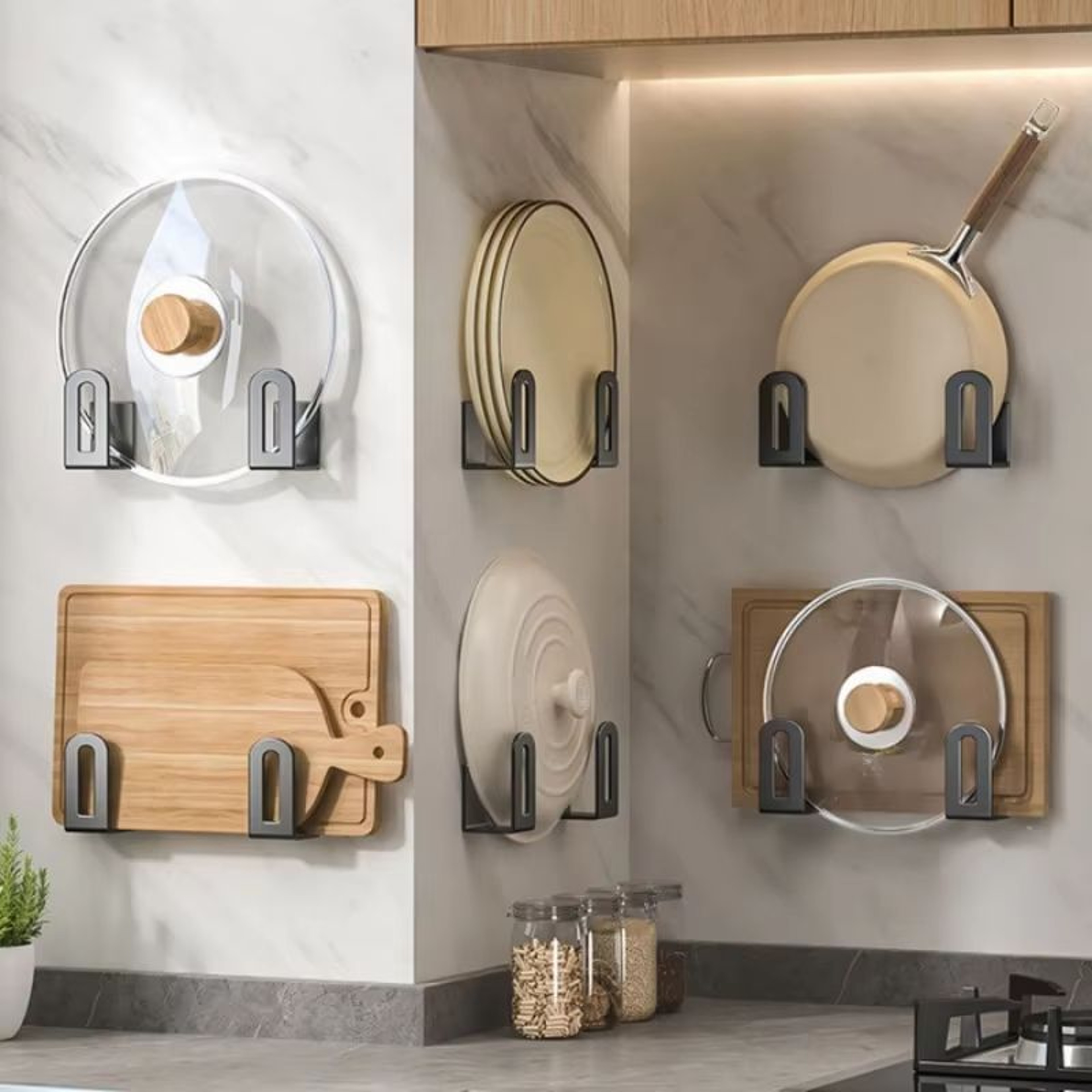 NoDrill WallMounted MultiFunctional Storage Rack For Pot Lids Cutting Boards And More 24pcs 0