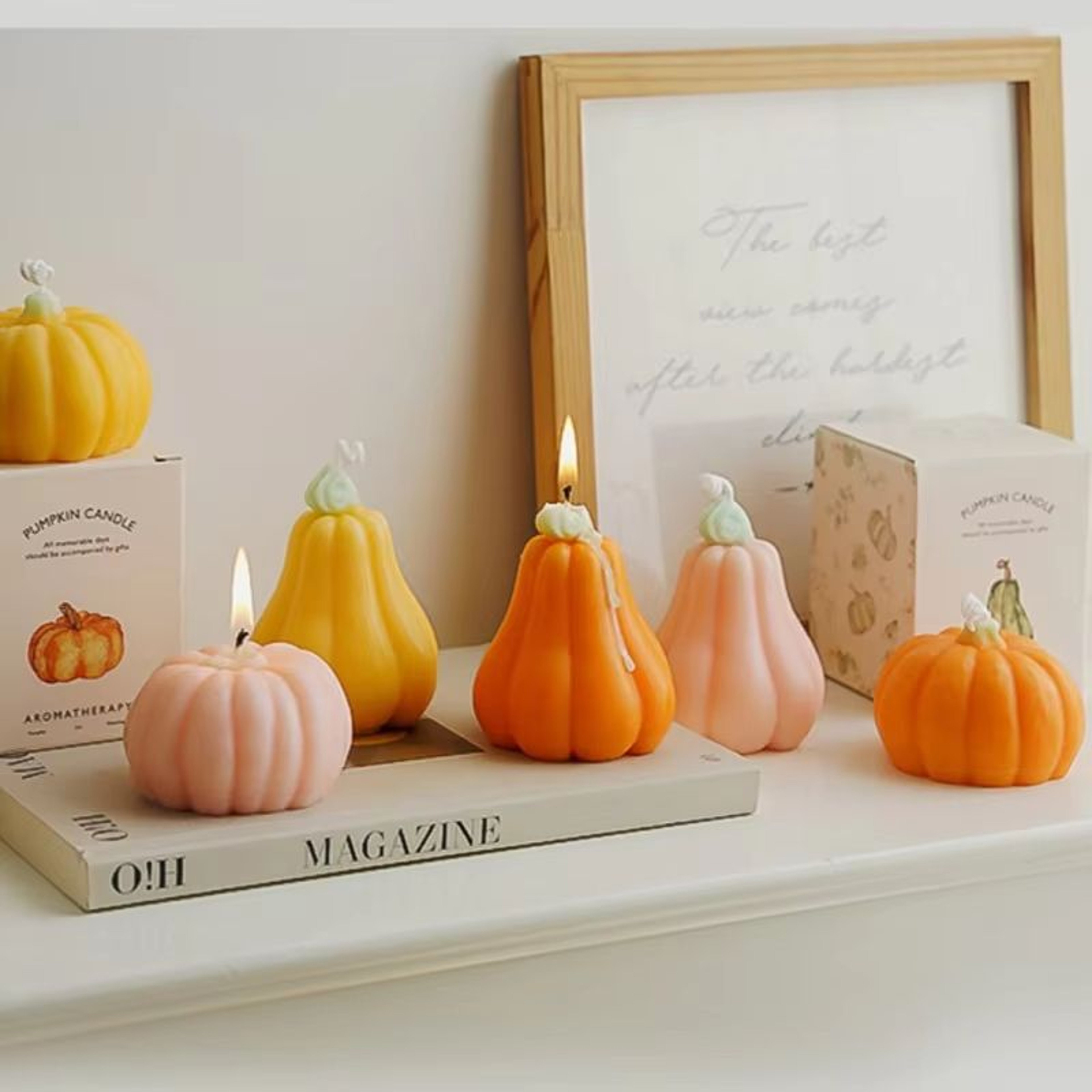 Pink  Orange Pumpkin Shaped Scented Candle  Autumn Decor  Party Favor Gift 1