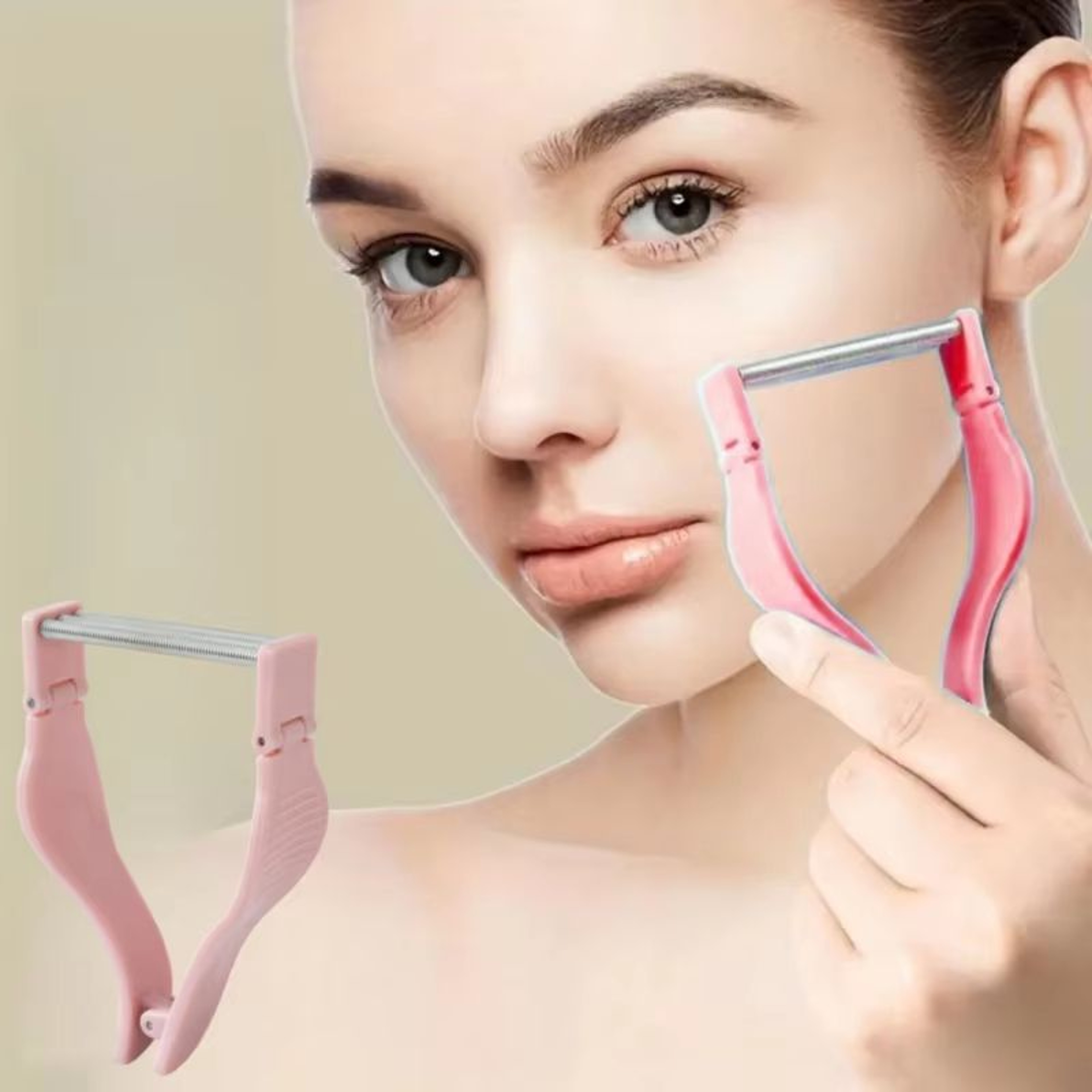 Pink Spring Facial Hair Remover 55in Stainless Steel Epilator For Face Lip Eyebrow  Mustache 0