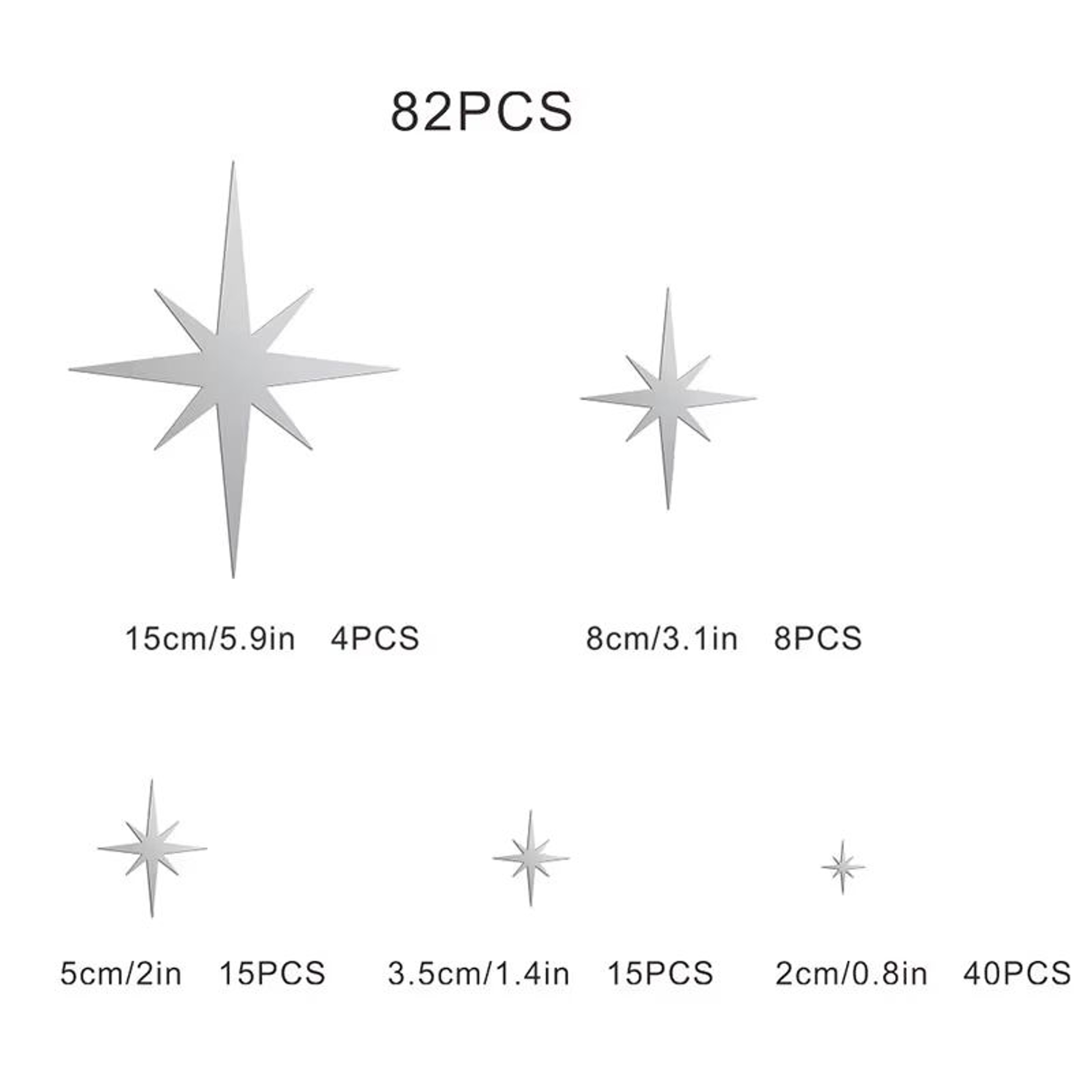 82Piece Acrylic Mirror Wall Stickers 3D Star Wall Decor SelfAdhesive For Home Bedroom  Living Room 2