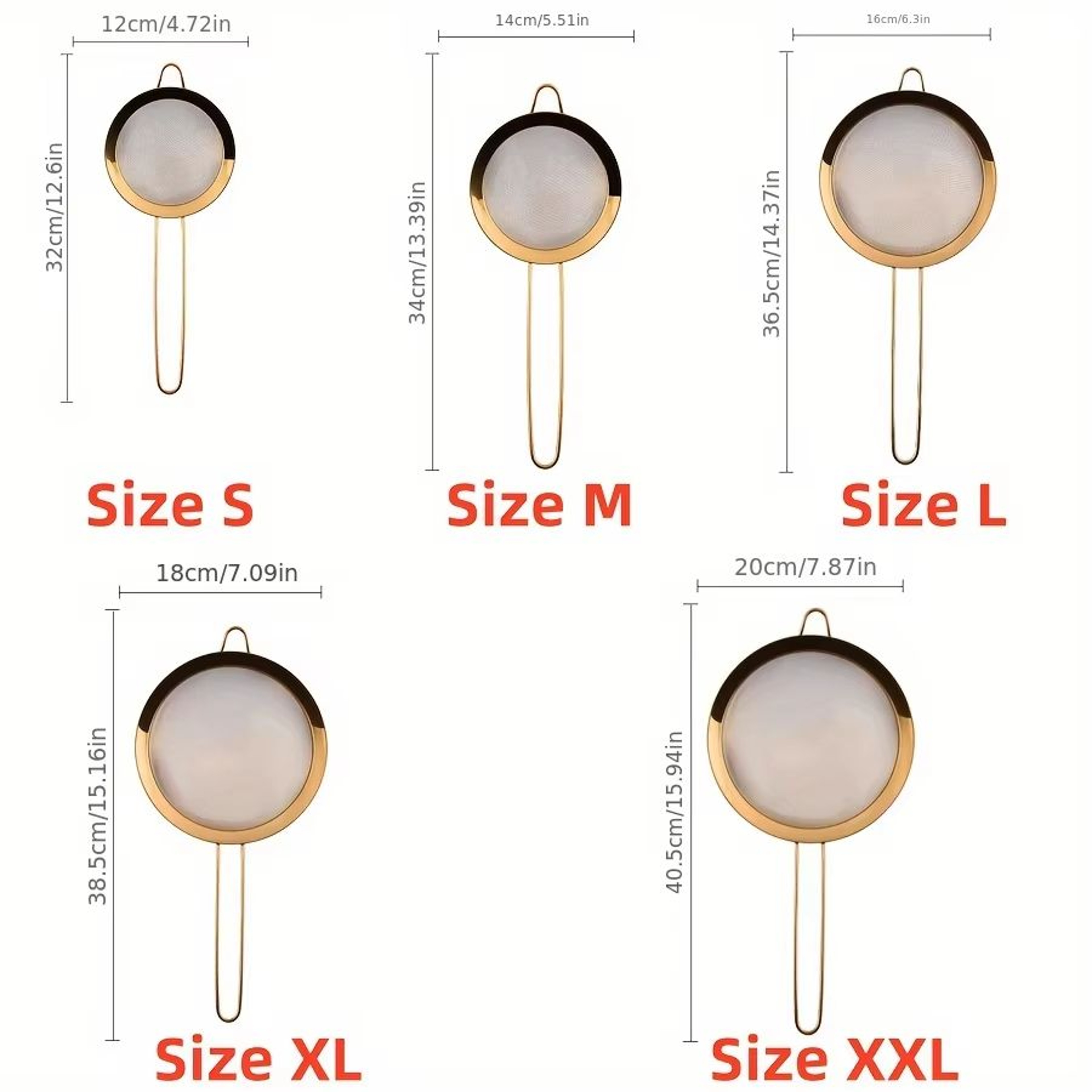 Gold Stainless Steel Strainer 75in Kitchen Colander Sieve With Hook For Flour Juice Soybean Milk  R 5