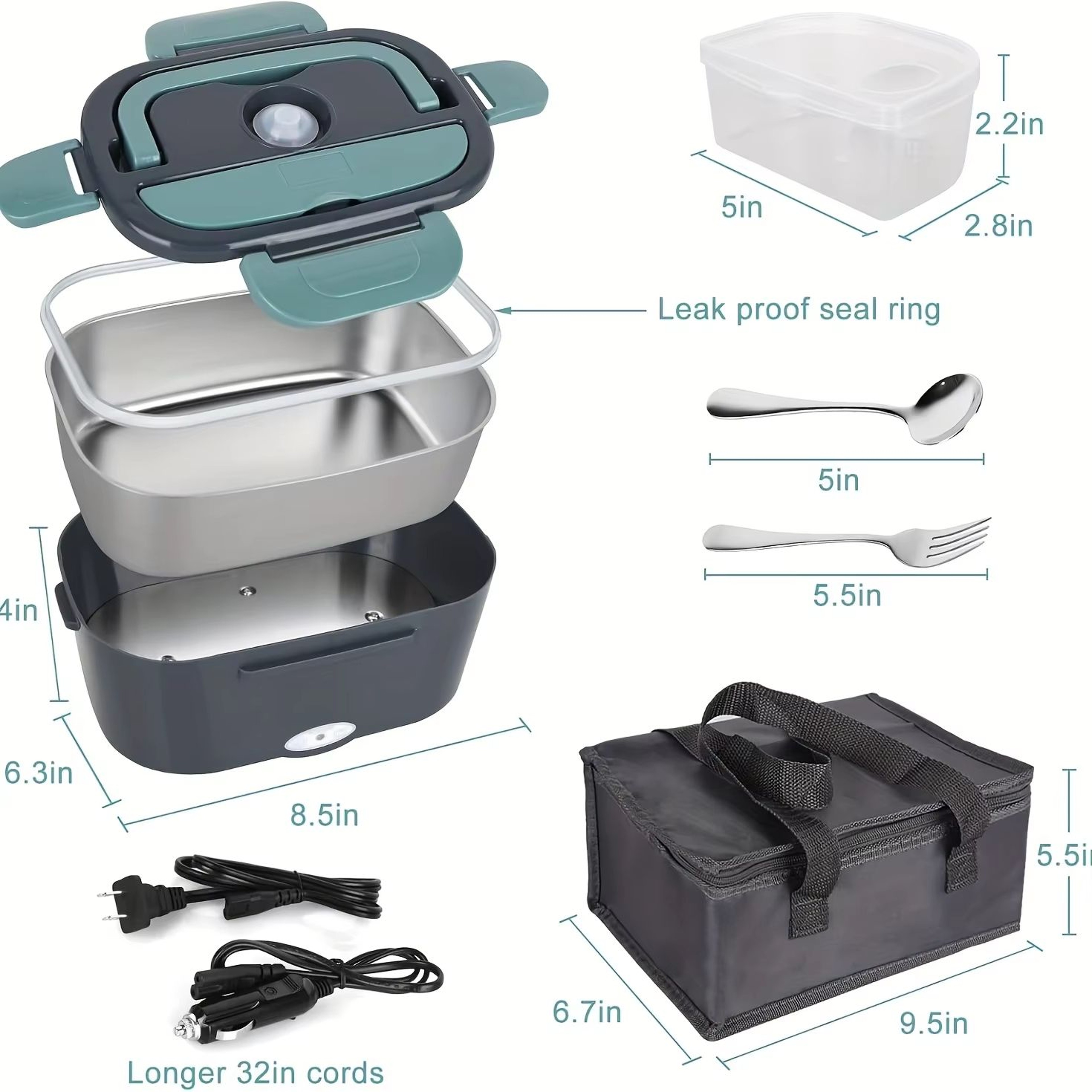 5072 Fl Oz Electric Lunch Box Warmer 60W Leak Proof Portable Food Warmer For Car Truck And Home 2