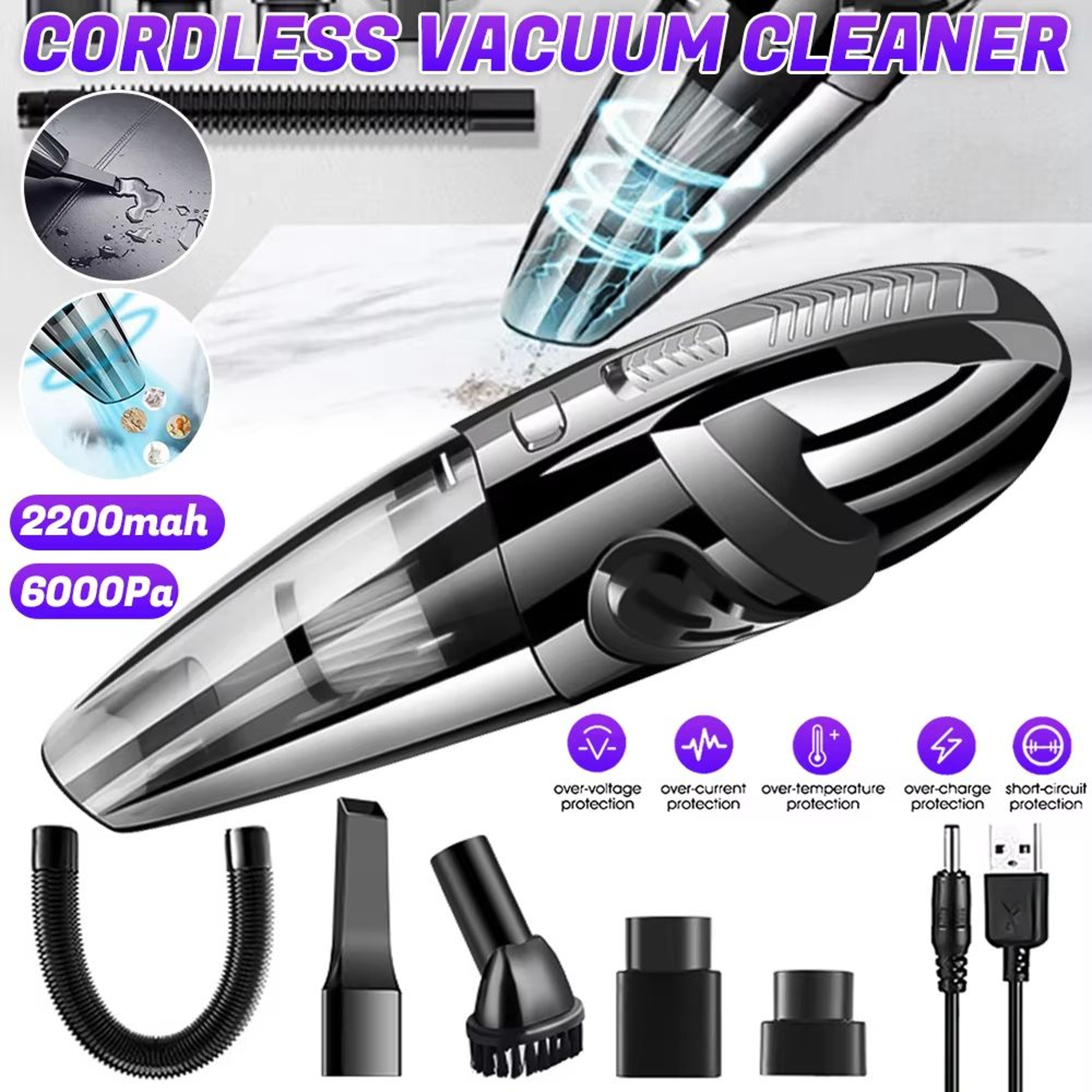 Wireless Handheld Vacuum Cleaner 12000 Pa USB Charging Portable Car And Home Cordless WetDry Vacuum 6