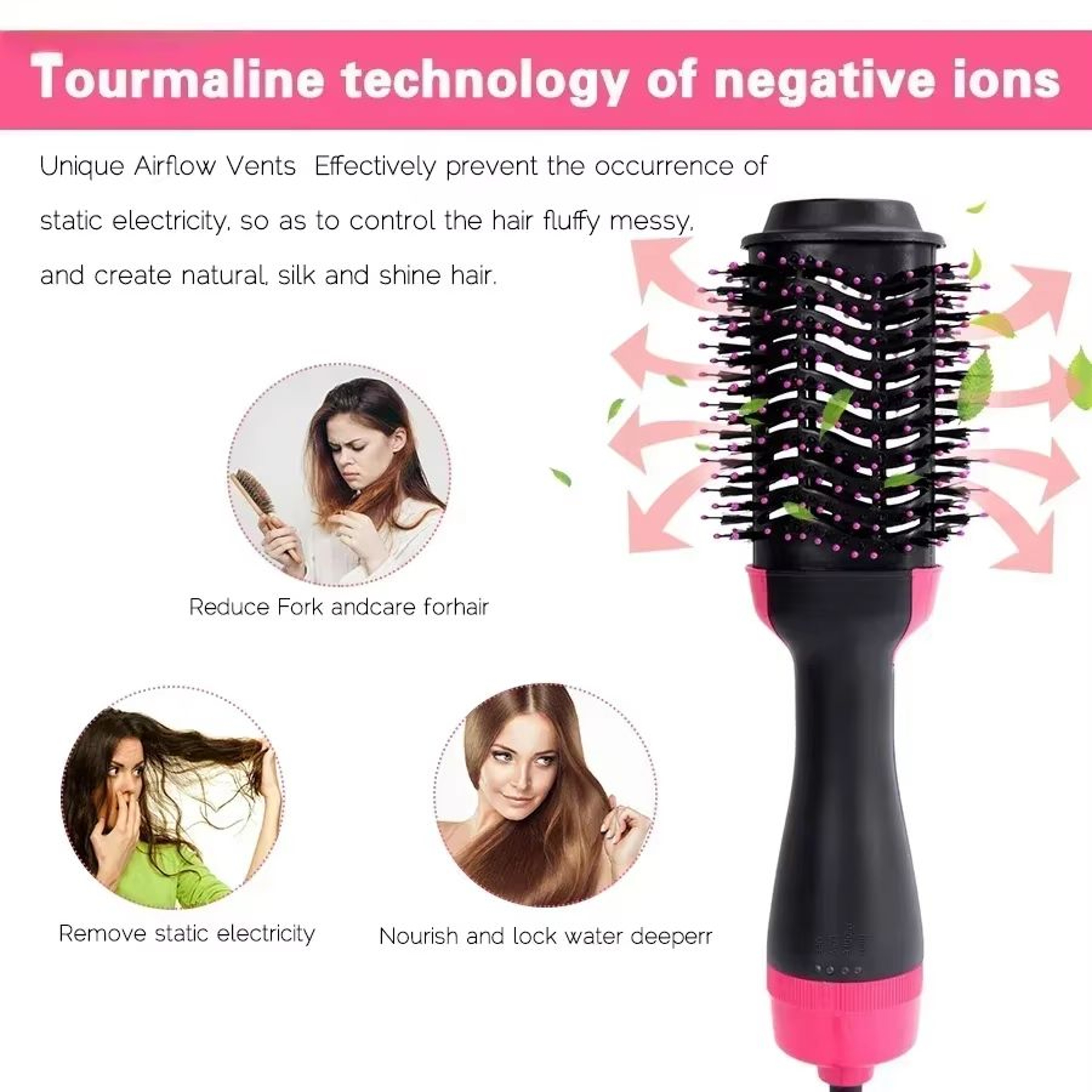 4in1 Hot Air Comb Hair Styling Tool Anionic Straightening Brush Dryer Curling  Volumizing Hot Air C 0