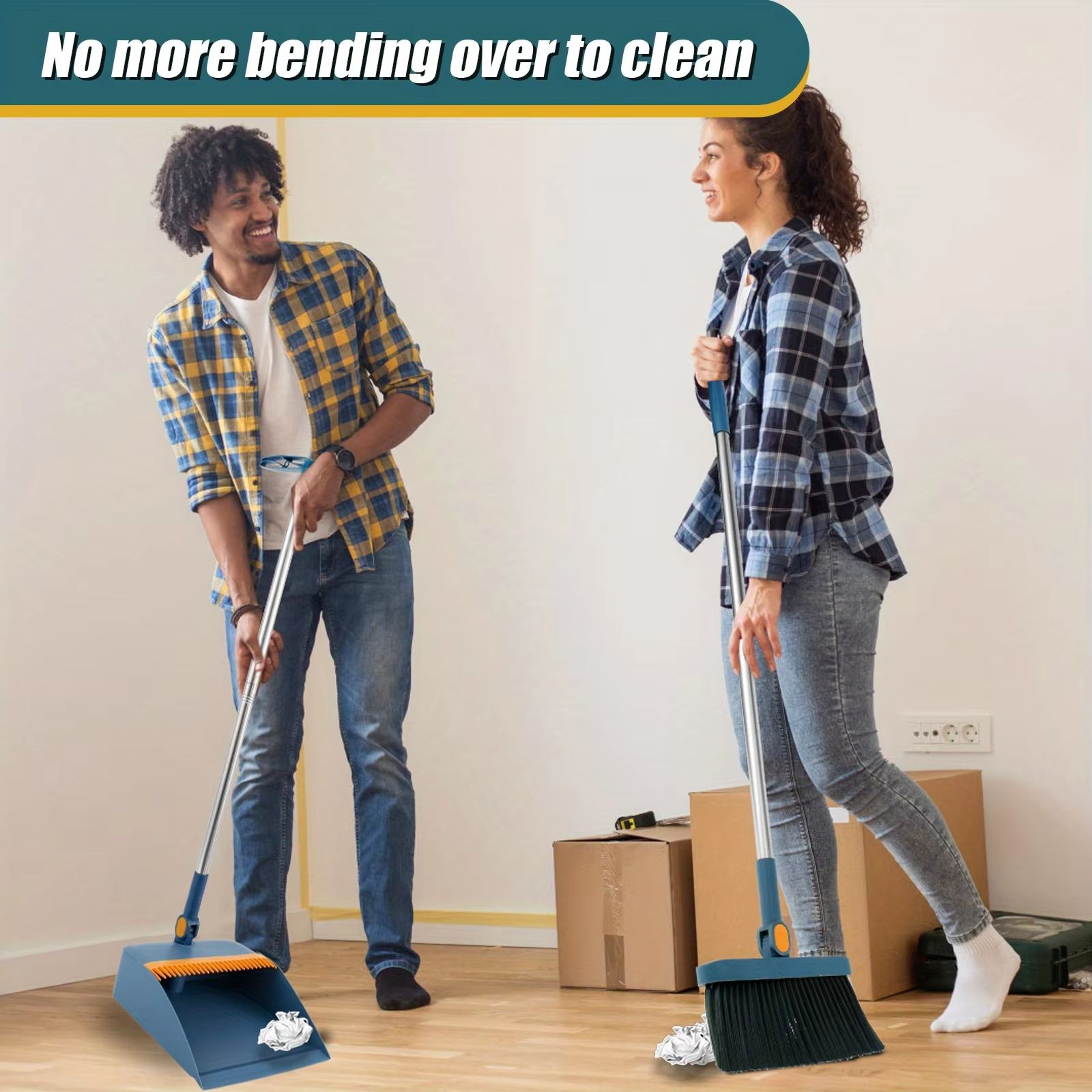 2 Piece Broom And Dustpan Set Folding Broom Sweeping Set With Standing Dustpan For Home Use 3