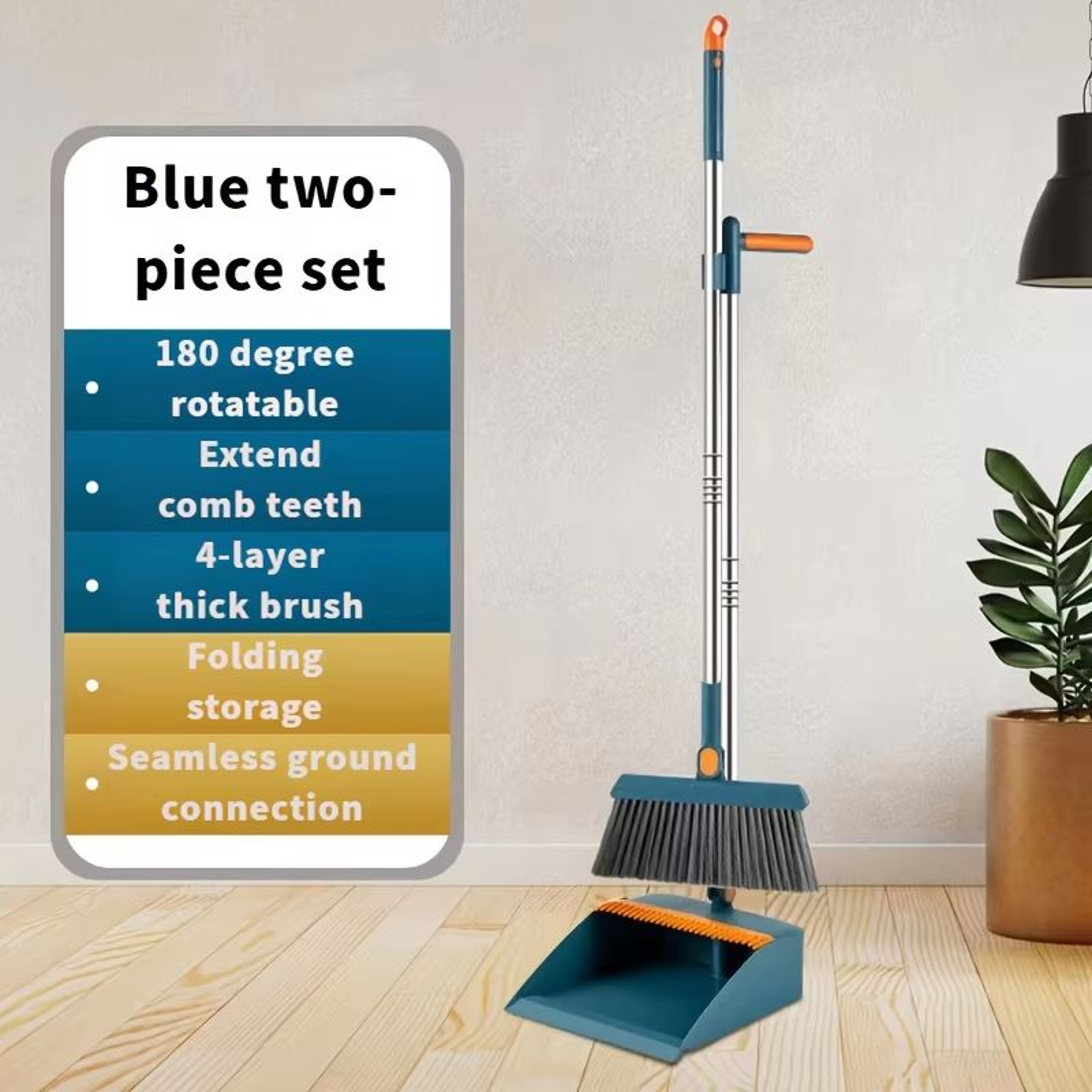 2 Piece Broom And Dustpan Set Folding Broom Sweeping Set With Standing Dustpan For Home Use 4