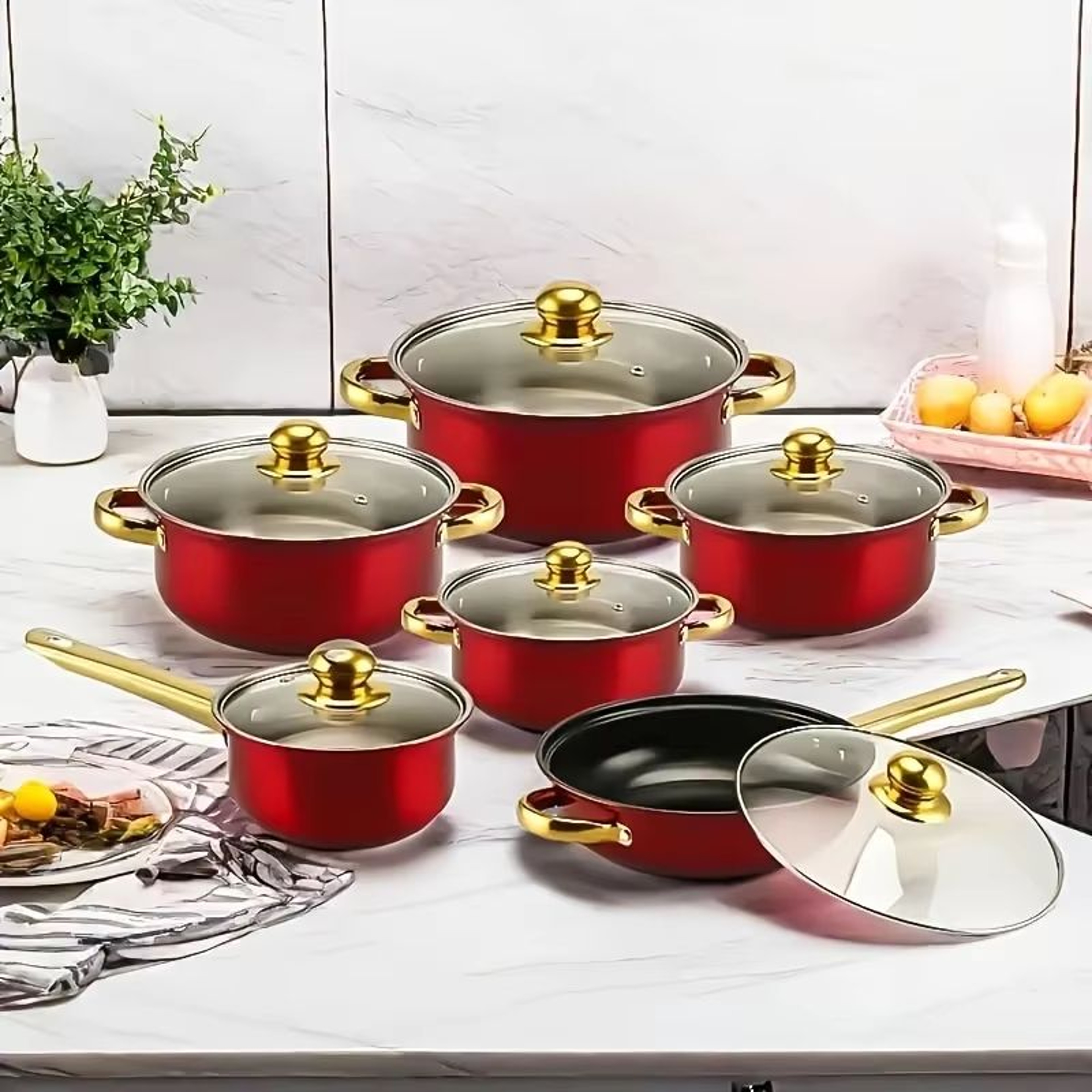 12 Piece Nonstick Cookware Set Stainless Steel Induction Cookware Set With Skillet And Saucepan Com 3