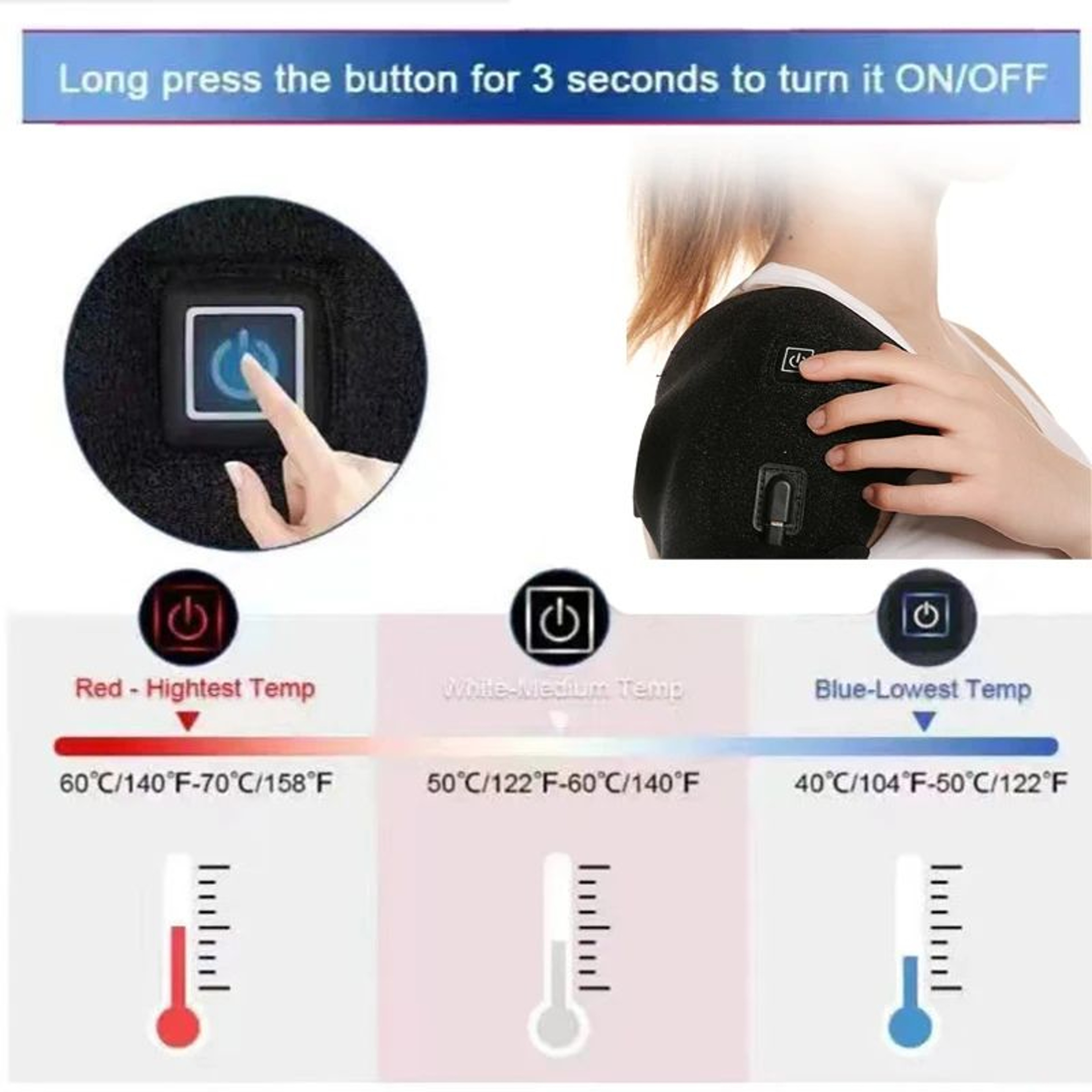 Adjustable Heating Shoulder Support Belt With 3Level Temperature Control For Pain Relief 2