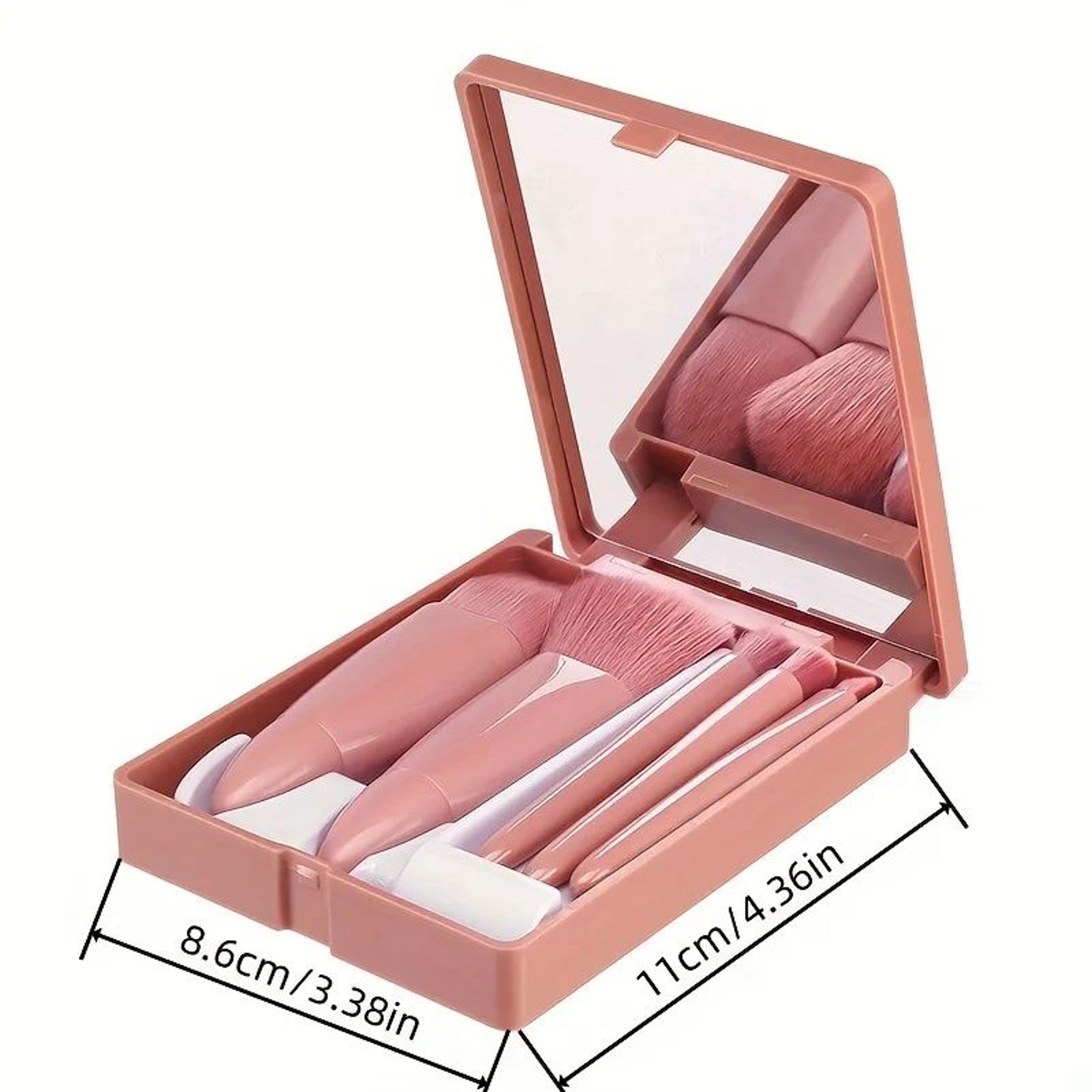 Portable 5Piece Foldable Makeup Brush Set With Mirror Travel Kit 5