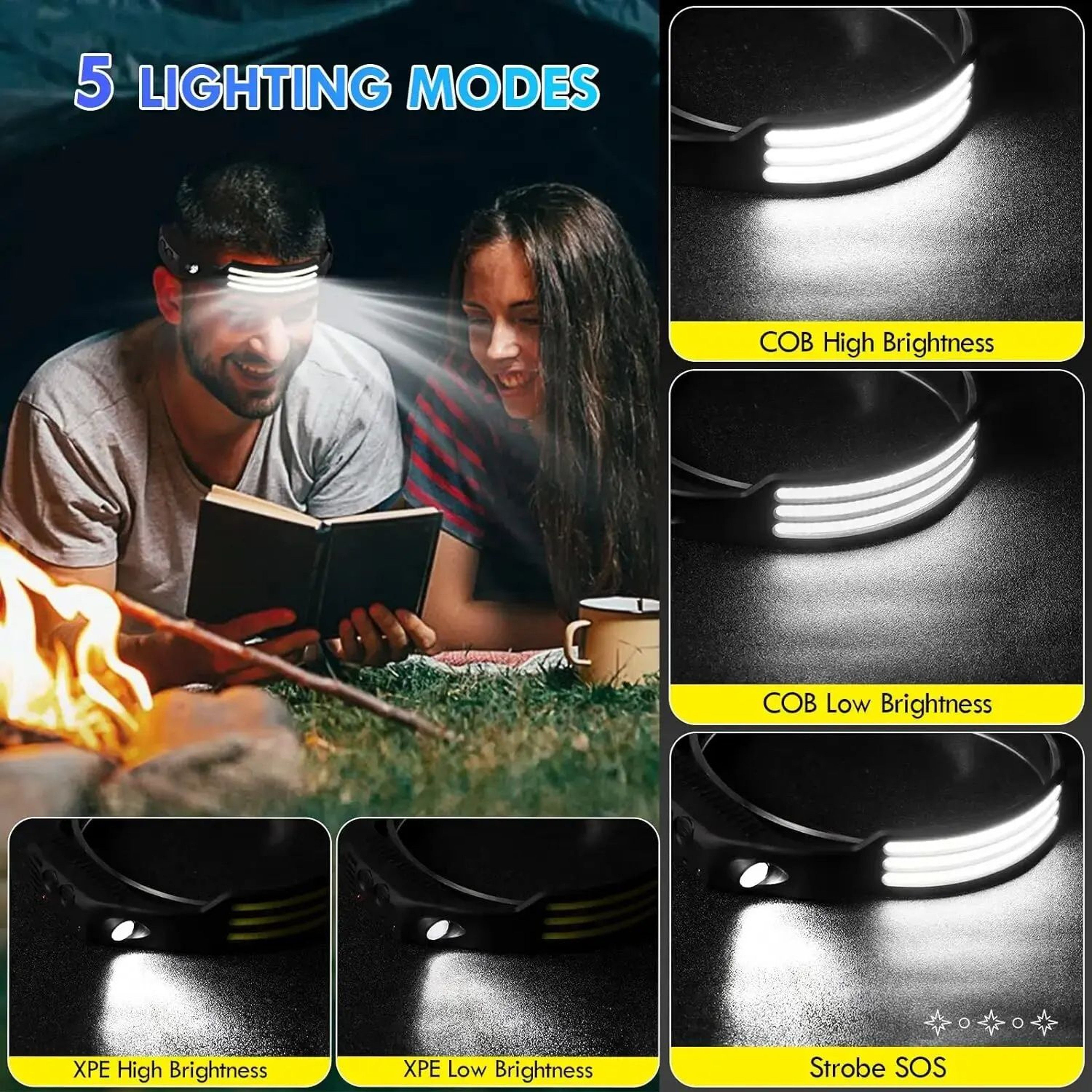 USB Rechargeable COB LED Sensor Headlamp With BuiltIn Battery For Outdoor Camping And Fishing 2