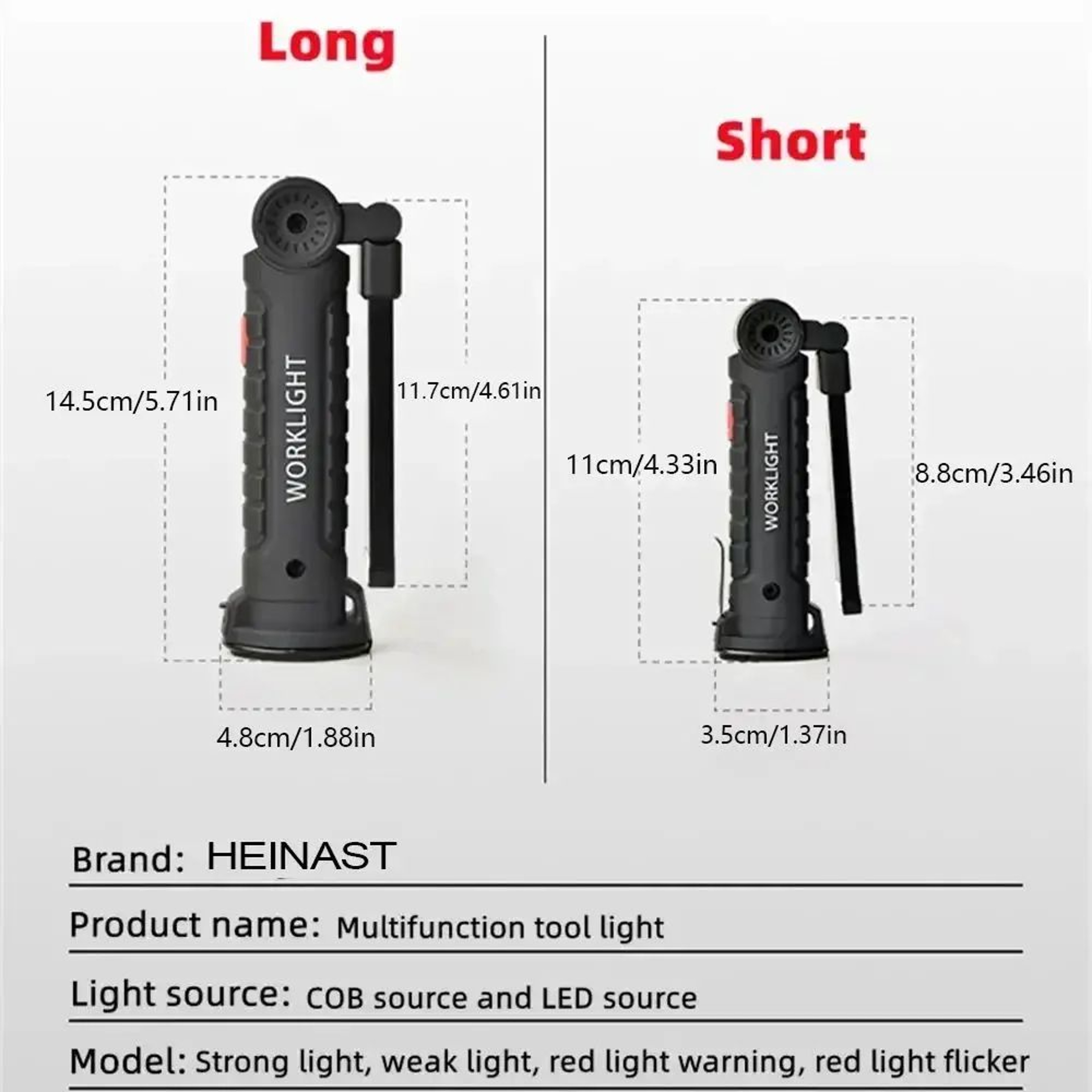 USB Rechargeable Dimmable COB LED Work Light With Magnet And Hook 4