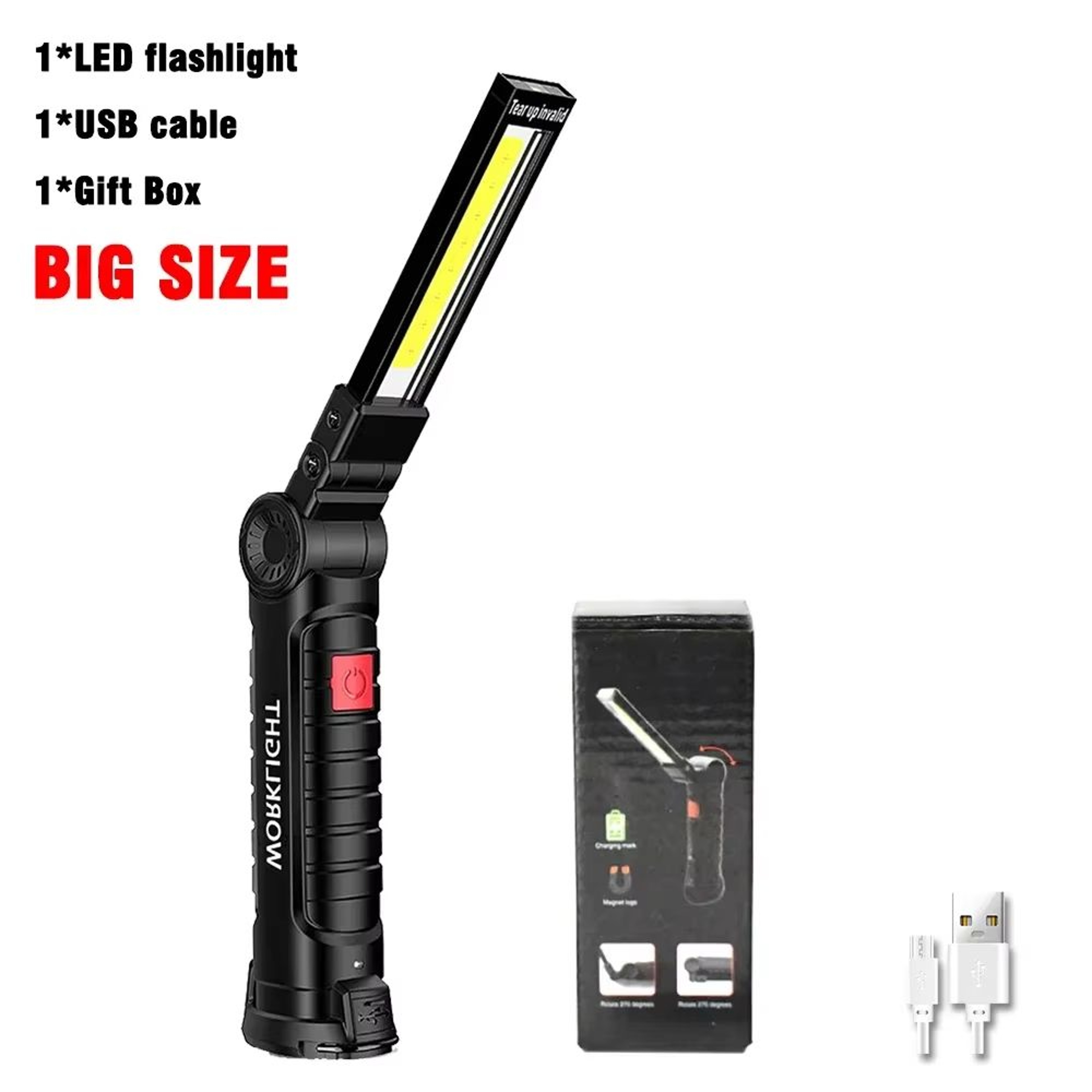 USB Rechargeable Dimmable COB LED Work Light With Magnet And Hook 7