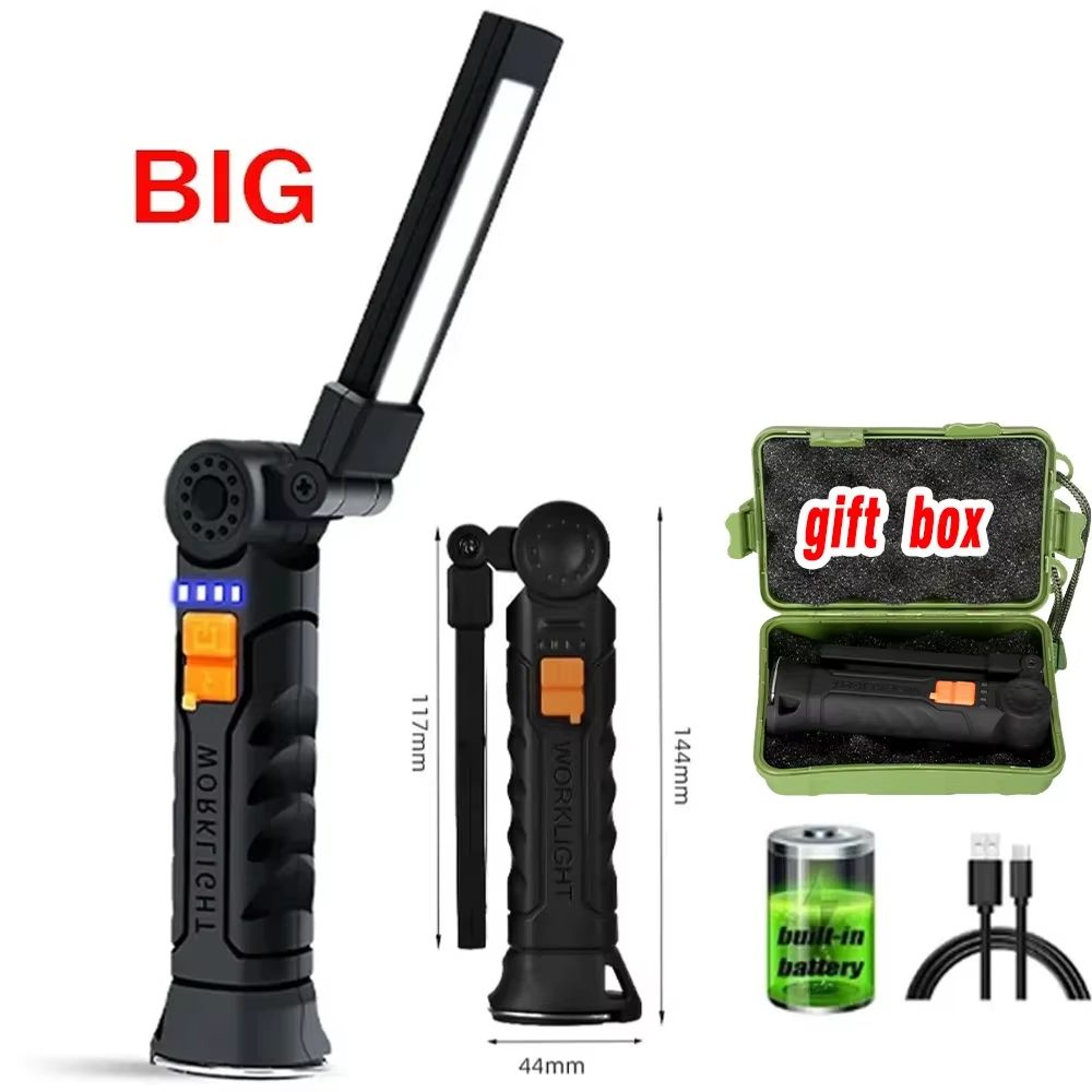 USB Rechargeable Dimmable COB LED Work Light With Magnet And Hook 11