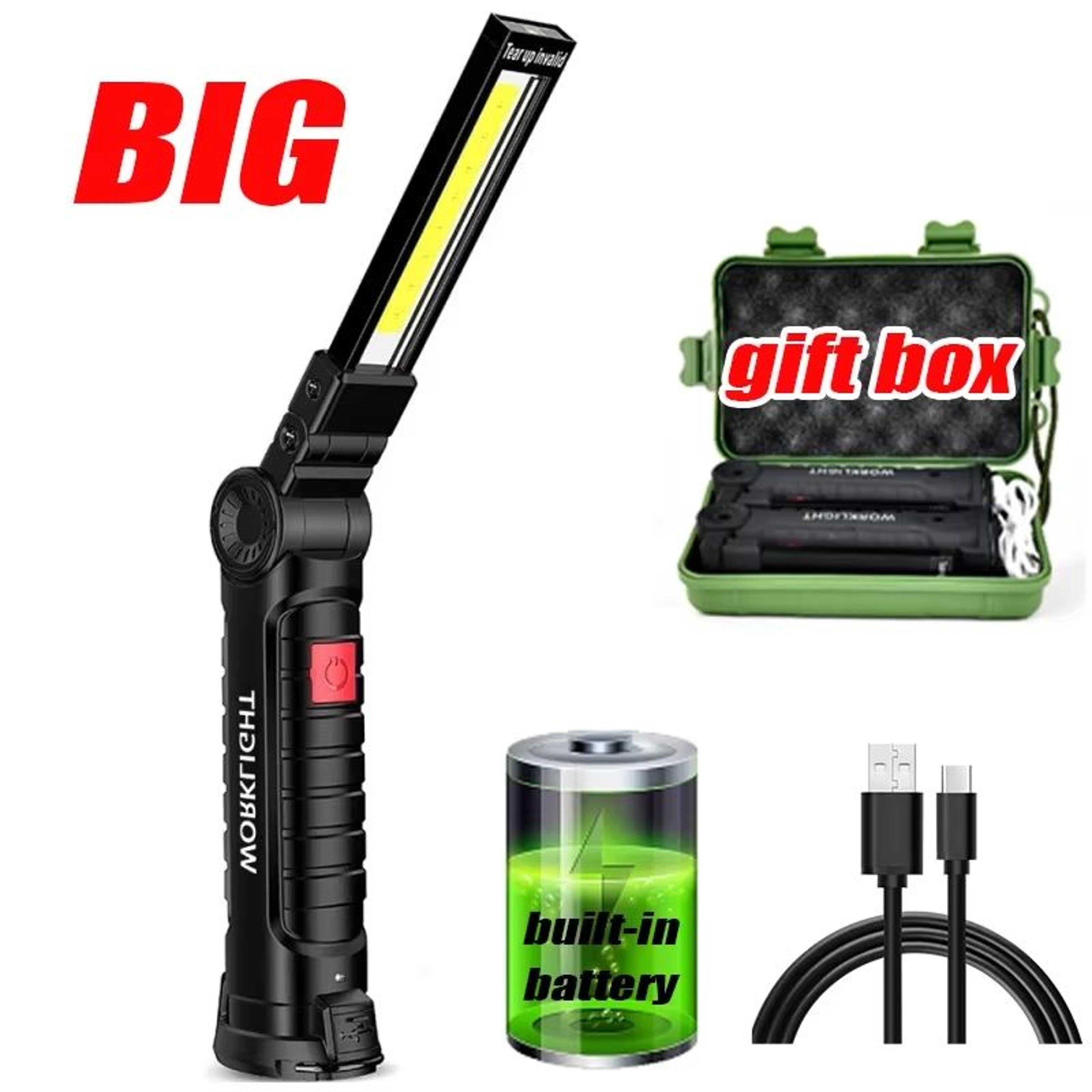 USB Rechargeable Dimmable COB LED Work Light With Magnet And Hook 8