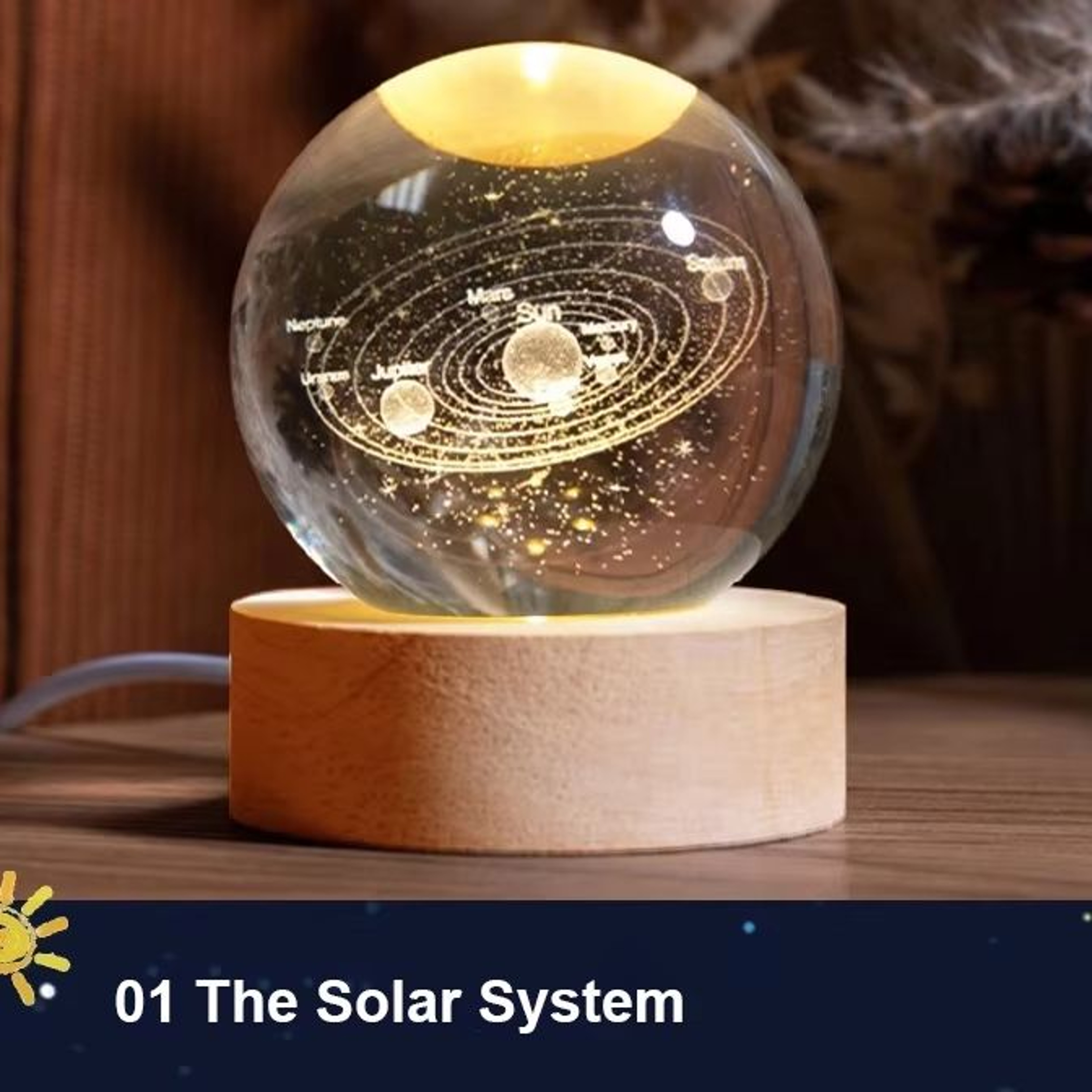 3D Crystal Earth Globe On Wooden Base  Solar System Galaxy Desktop Decoration And Gift 8
