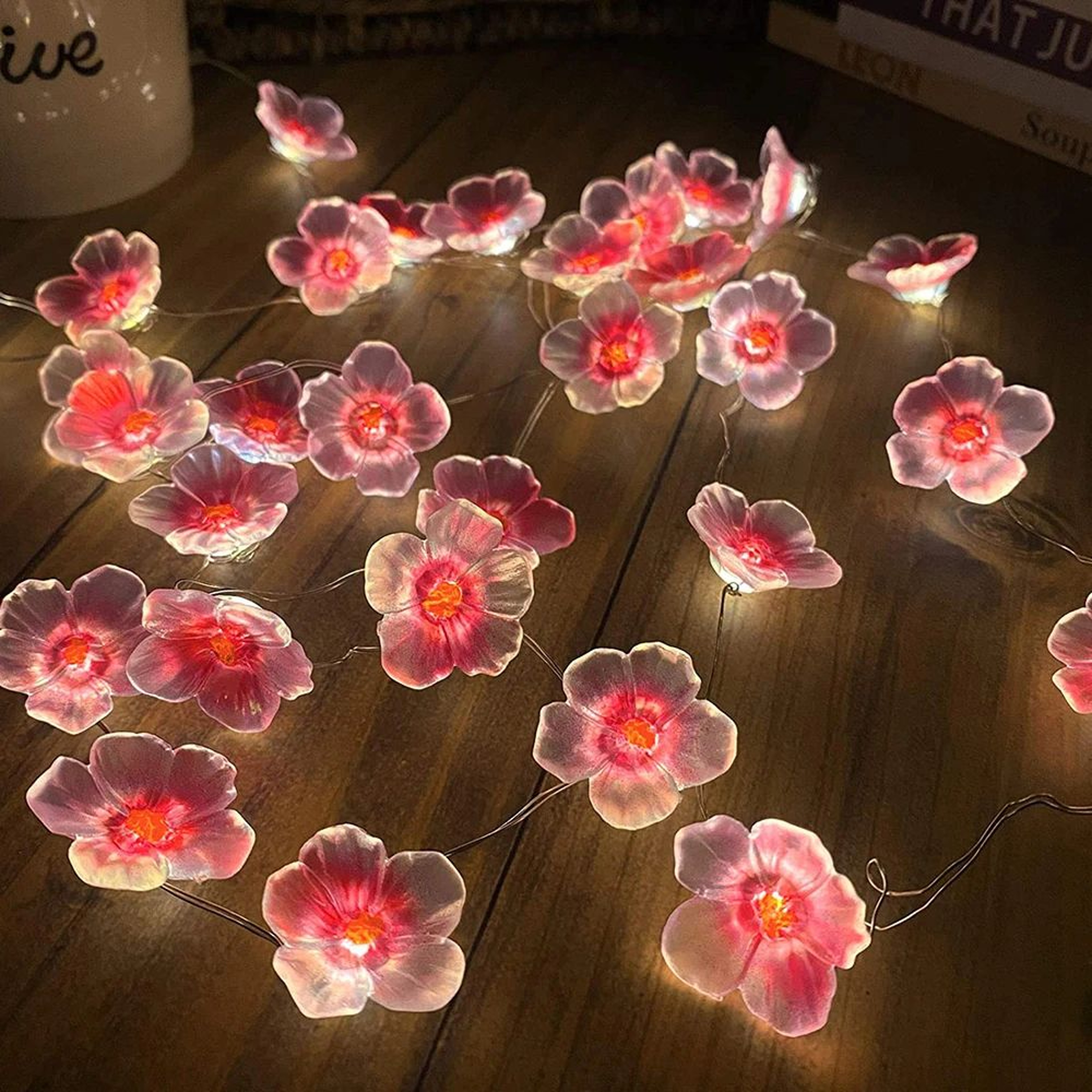 3 M 984 Ft Cherry Blossom Fairy String Lights With 30 LEDs  BatteryPowered Pink Flower Garland 0