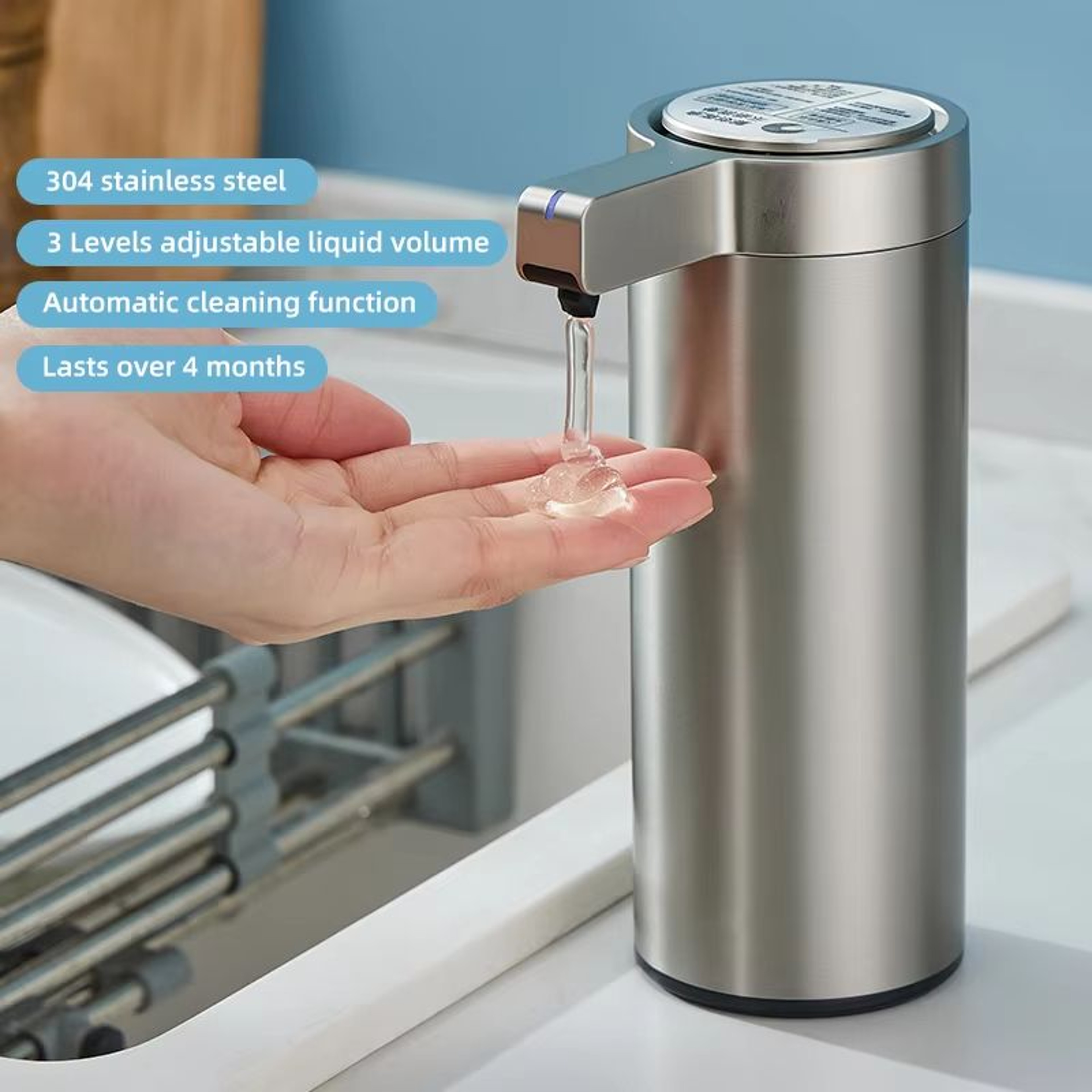 Automatic Kitchen Soap Dispenser Stainless Steel Sensor Hand Wash And Sanitizer Pump 6