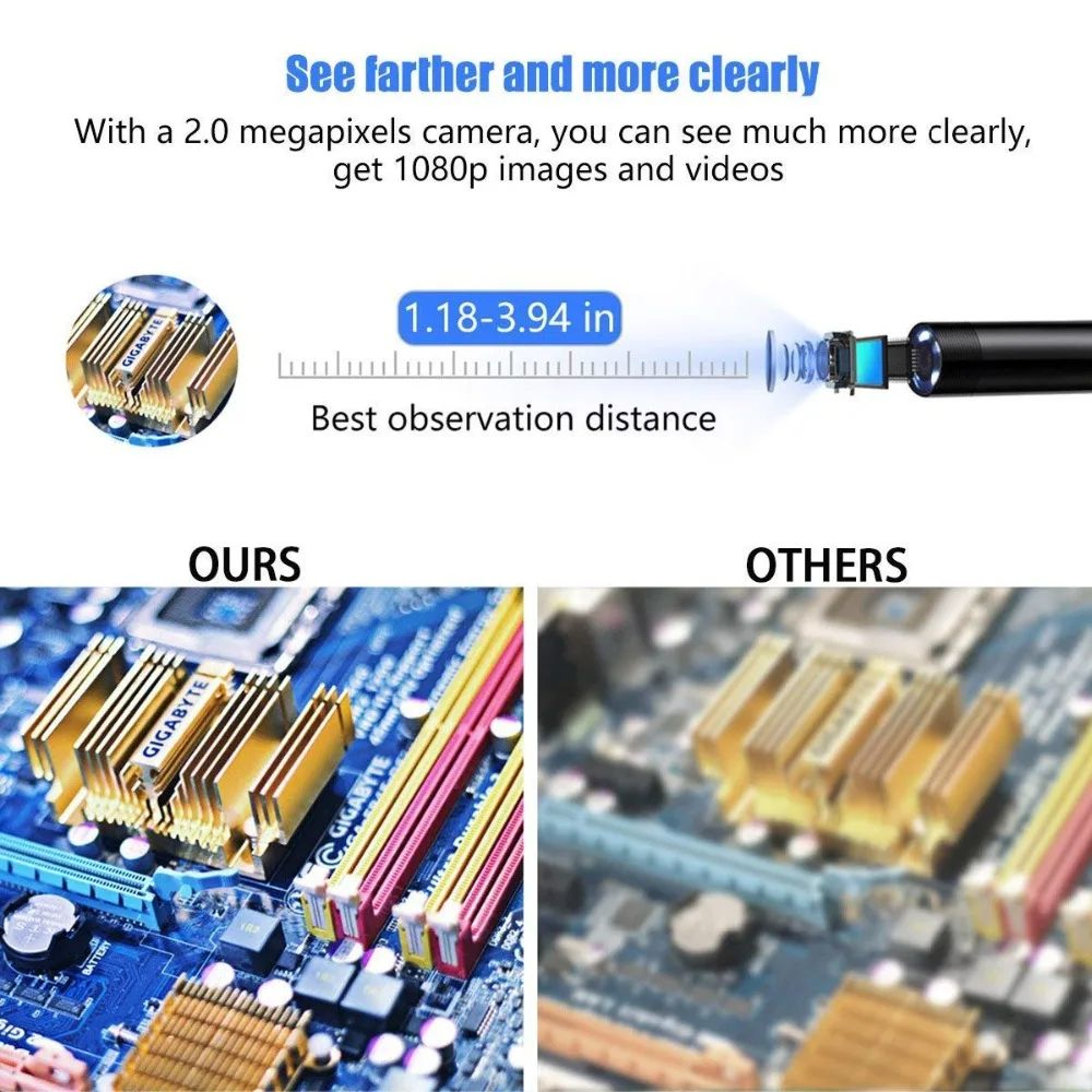 8 Mm USB Endoscope Camera 1080p HD With LED Lights And Flexible Waterproof Cable 4