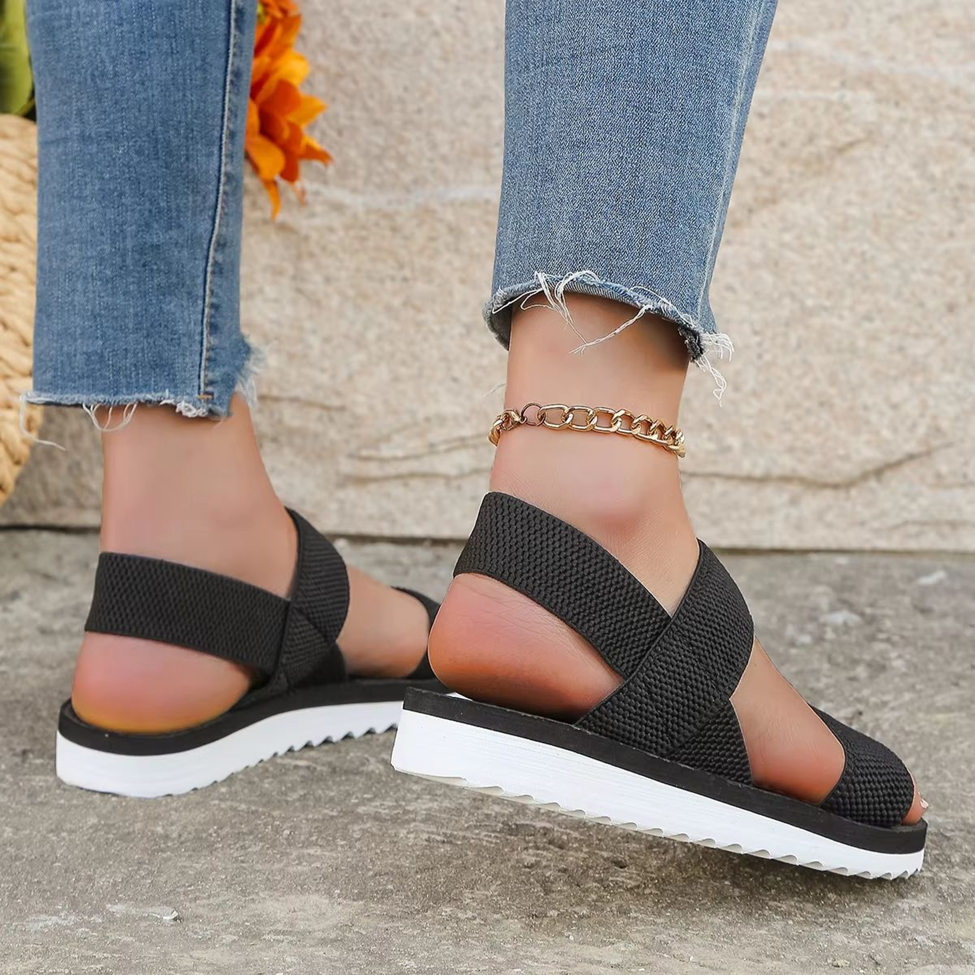 Womens Black AntiSlip Comfortable Flat LaceUp Sandals 2