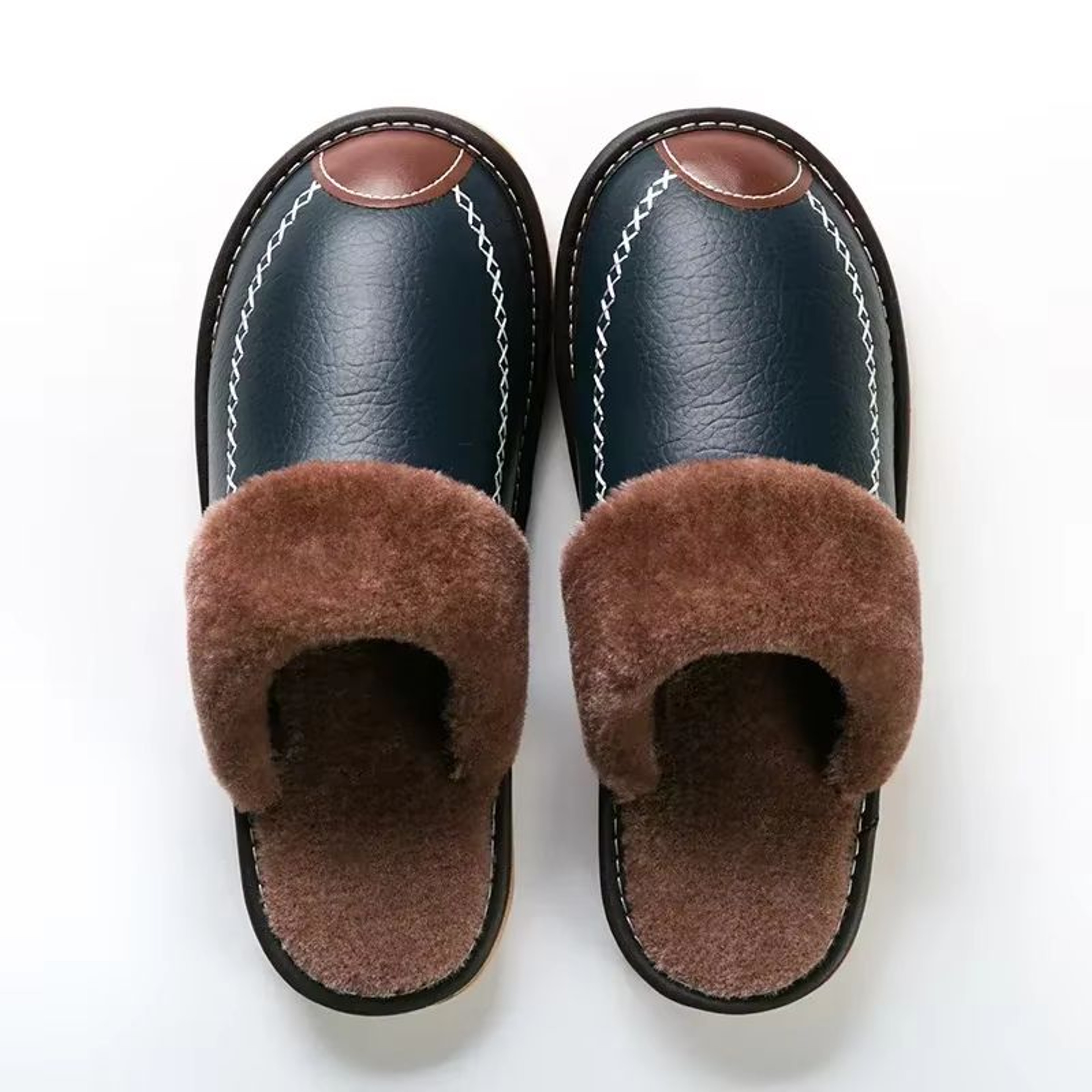 Mens Waterproof Winter Leather Indoor Warm Slippers Shoes 4