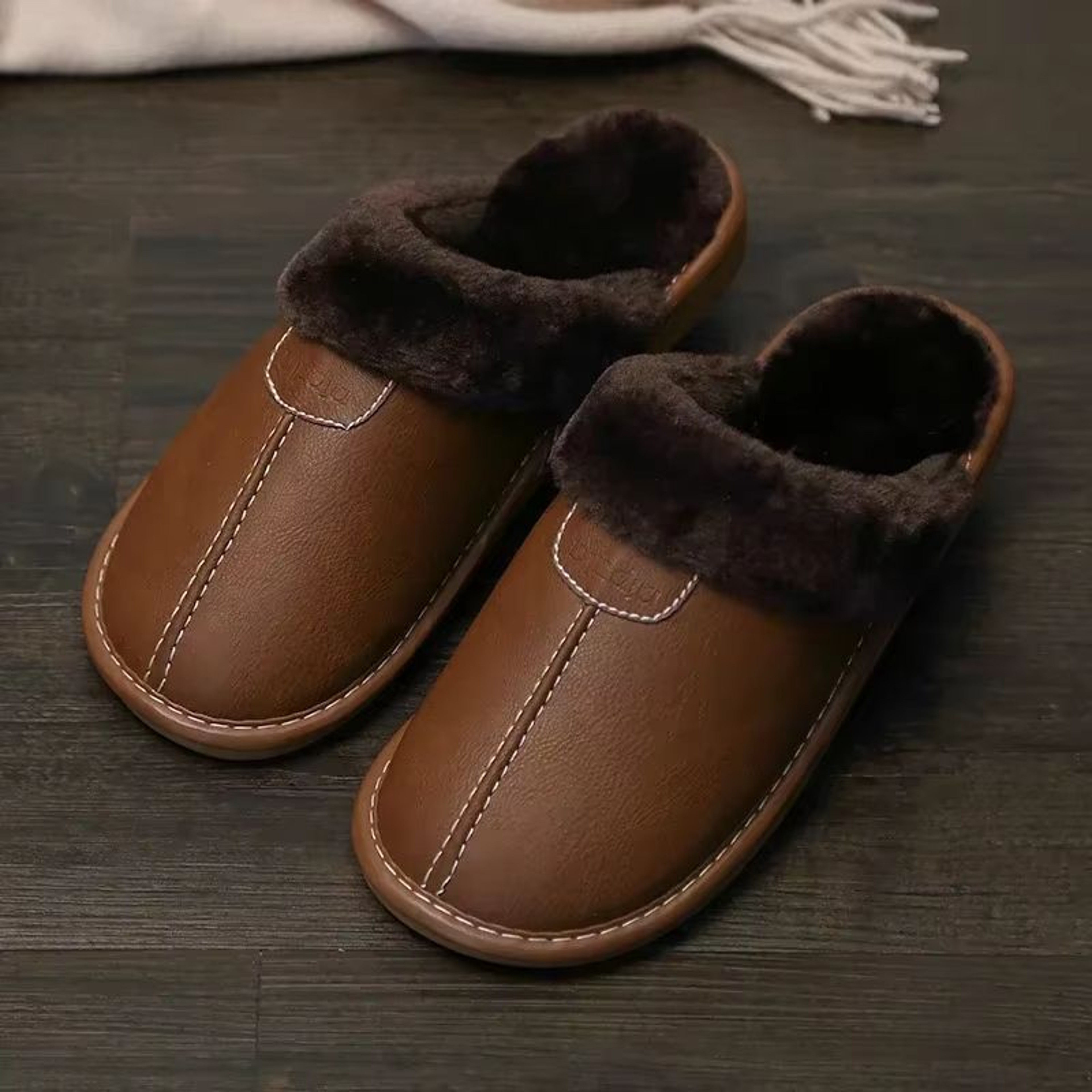 Mens Waterproof Winter Leather Indoor Warm Slippers Shoes 6