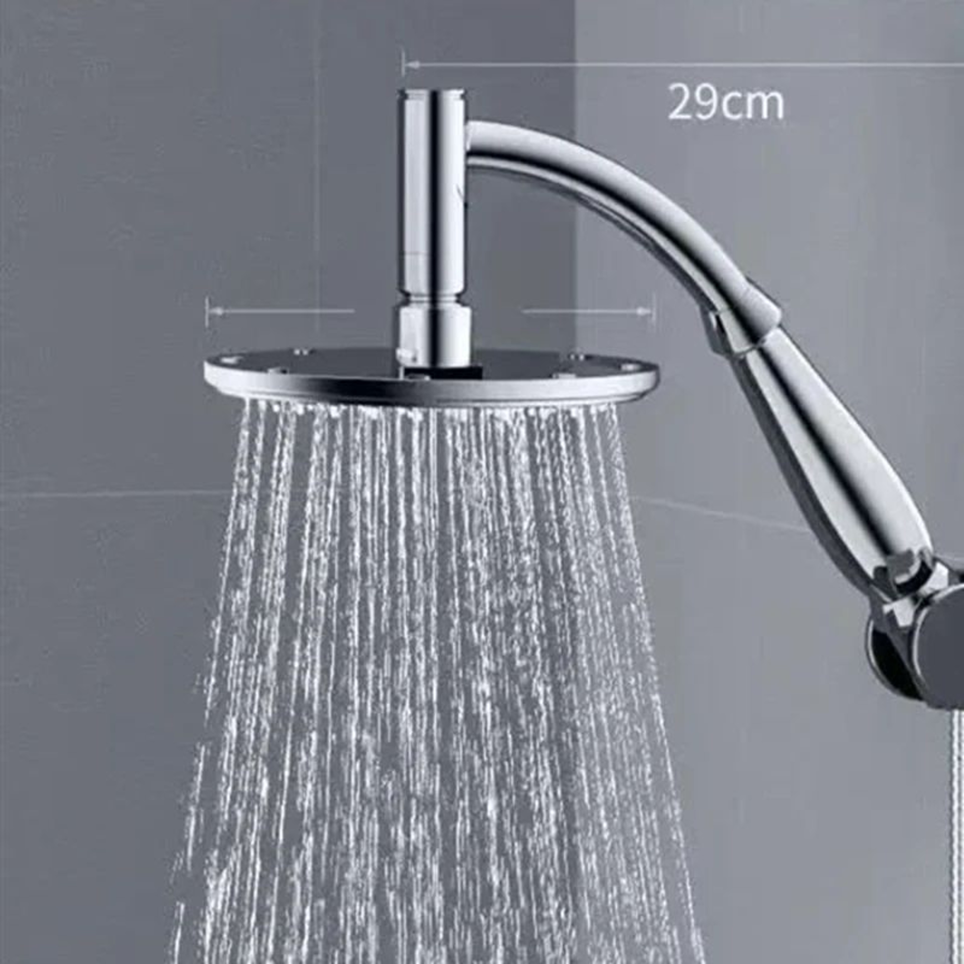 HighPressure Stainless Steel Square Rainfall Shower Head With Curved Extension 4