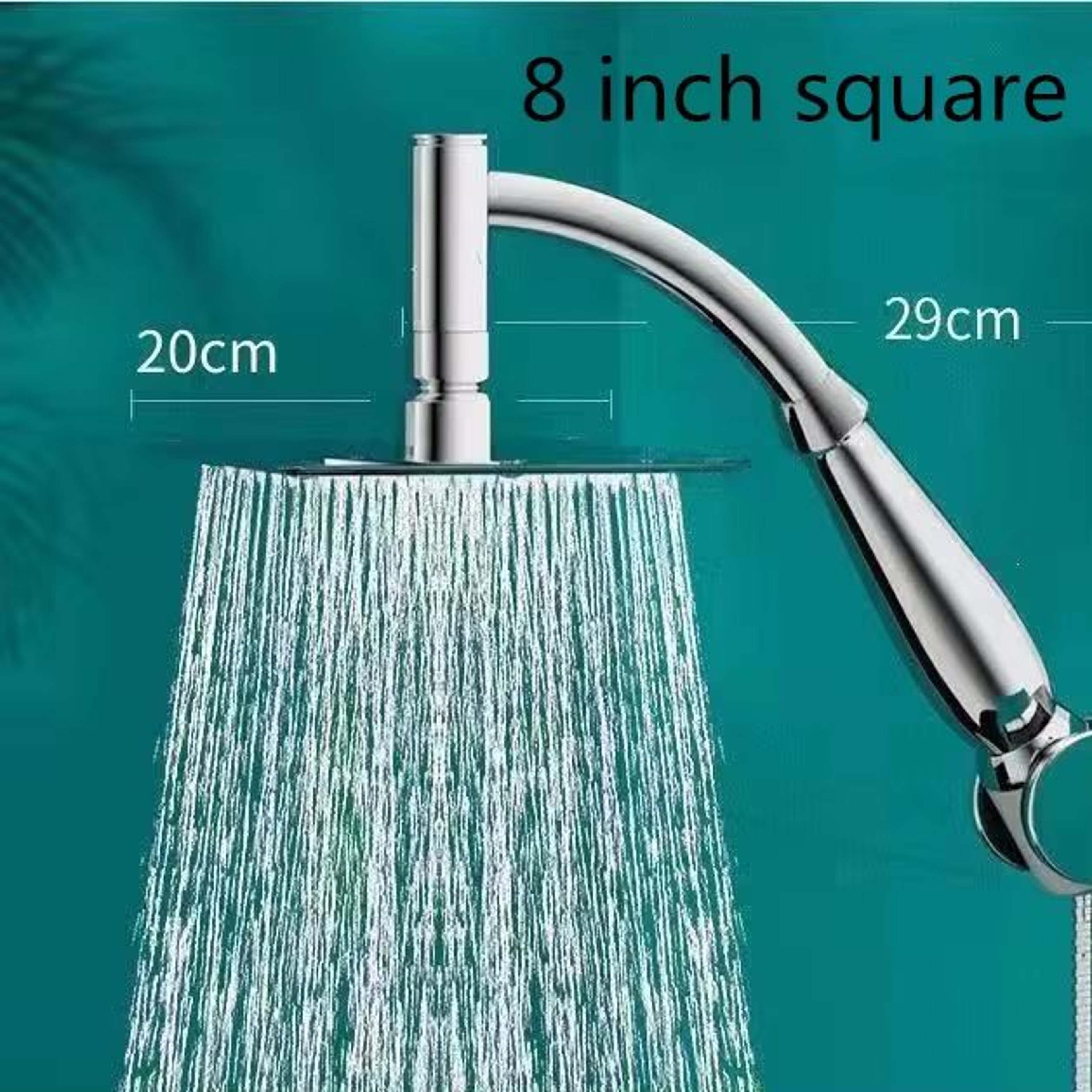 HighPressure Stainless Steel Square Rainfall Shower Head With Curved Extension 7