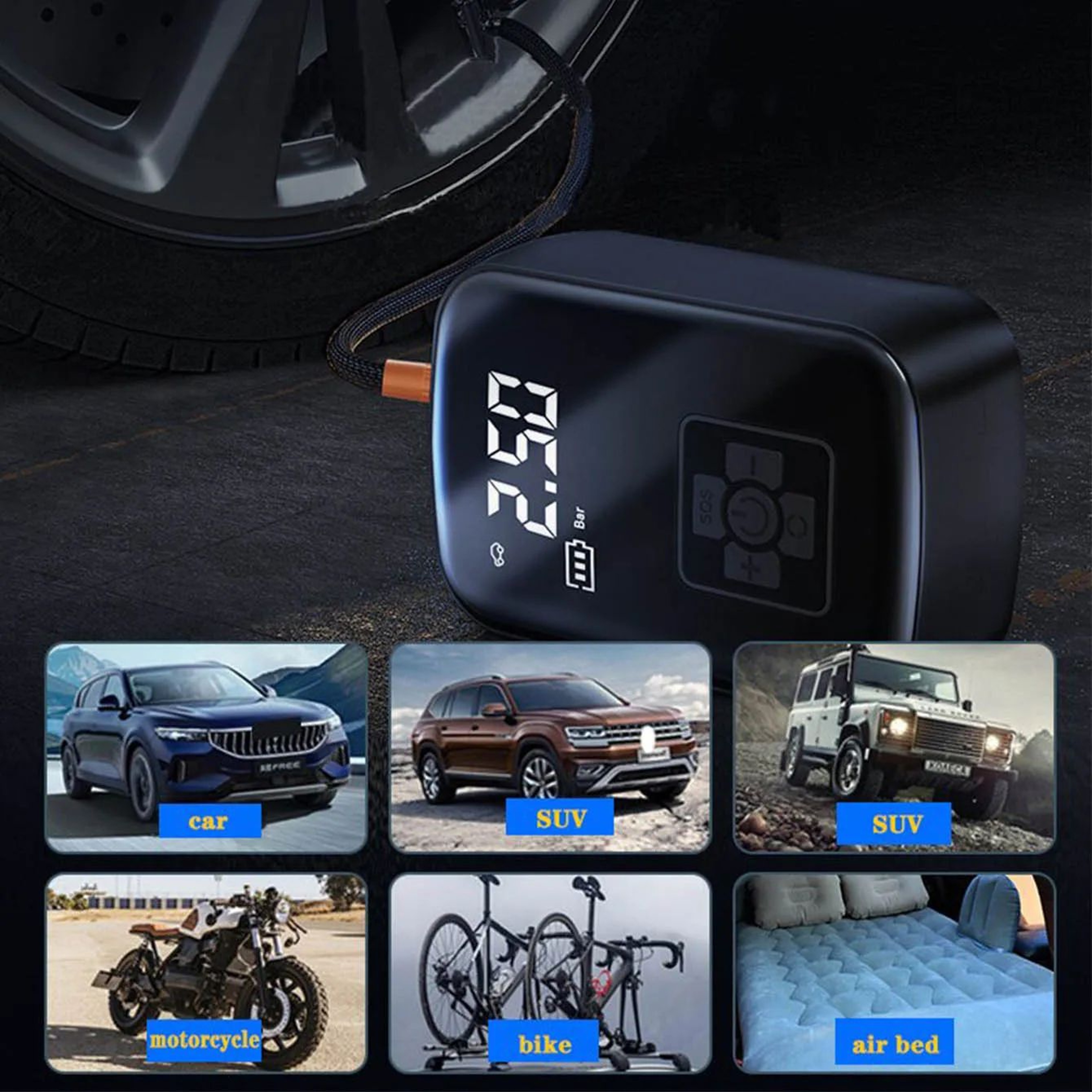 Mini 12 V Portable Car Tire Inflator 150 PSI Electric Air Compressor Pump 5
