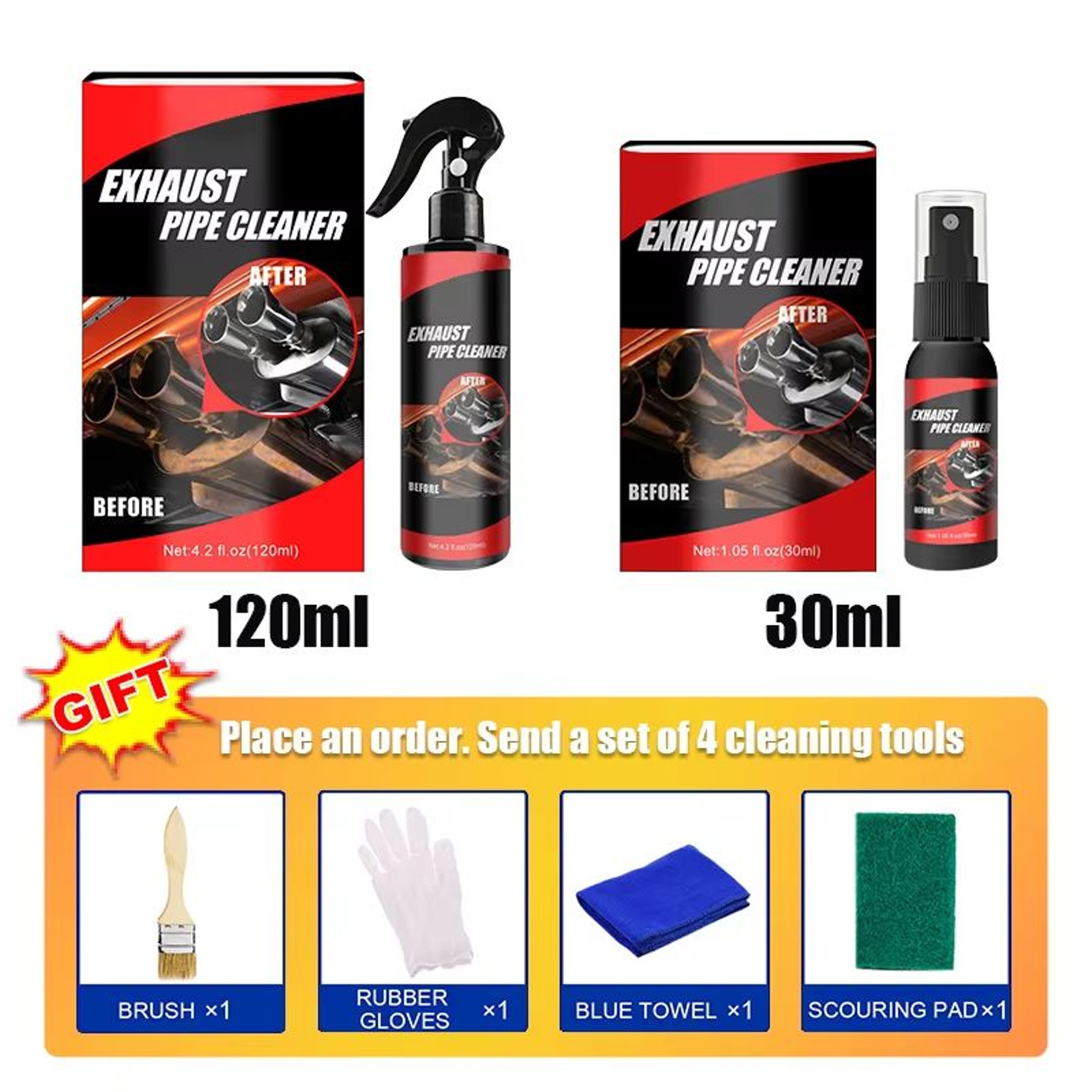 SEAMETAL Exhaust Pipe Cleaner Kit Car Rust Remover And Stainless Steel Polish With Brush And Gloves 4