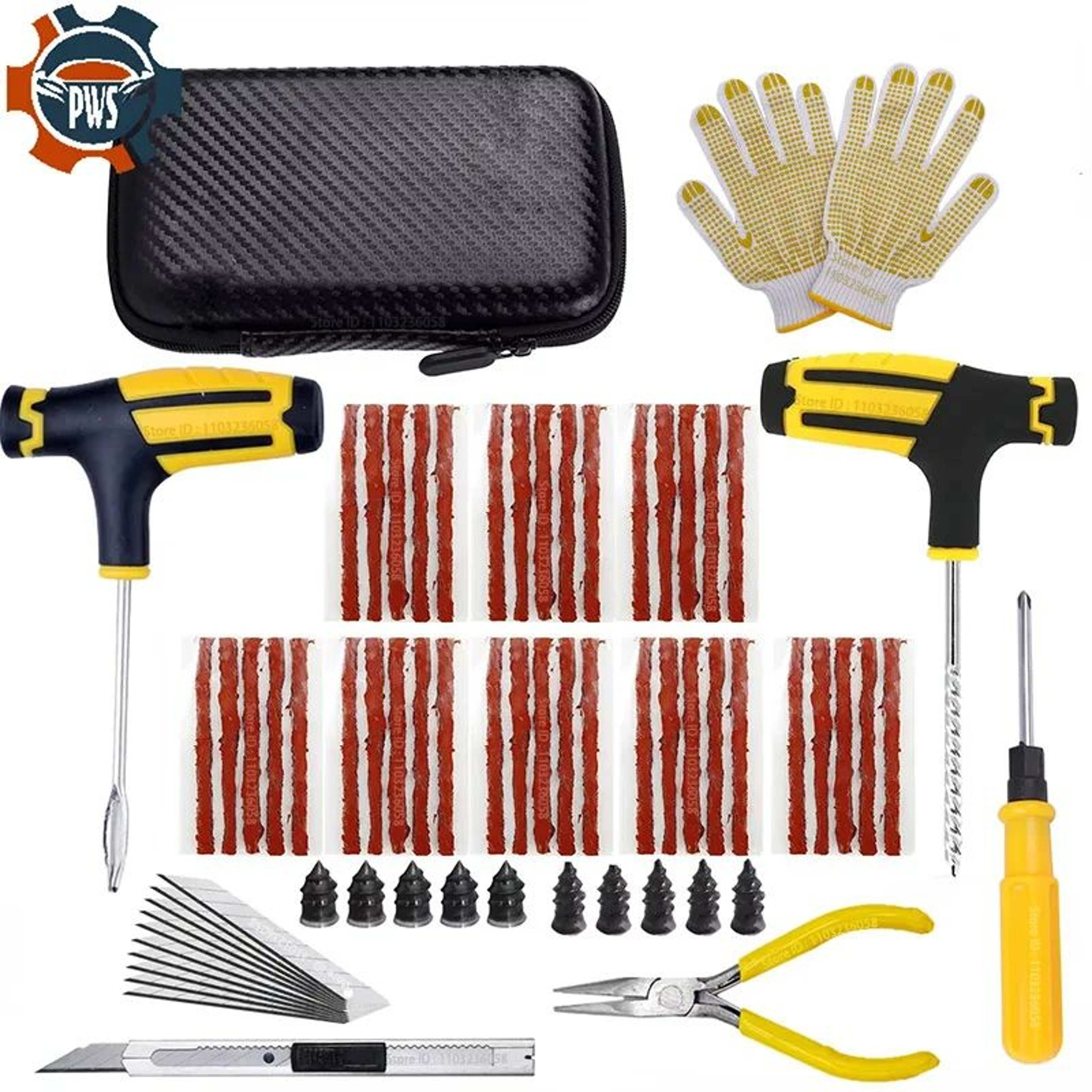 Car  Bike Tire Repair Tool Kit With Studding Tools Plug Needles Pliers And EVA Case 0