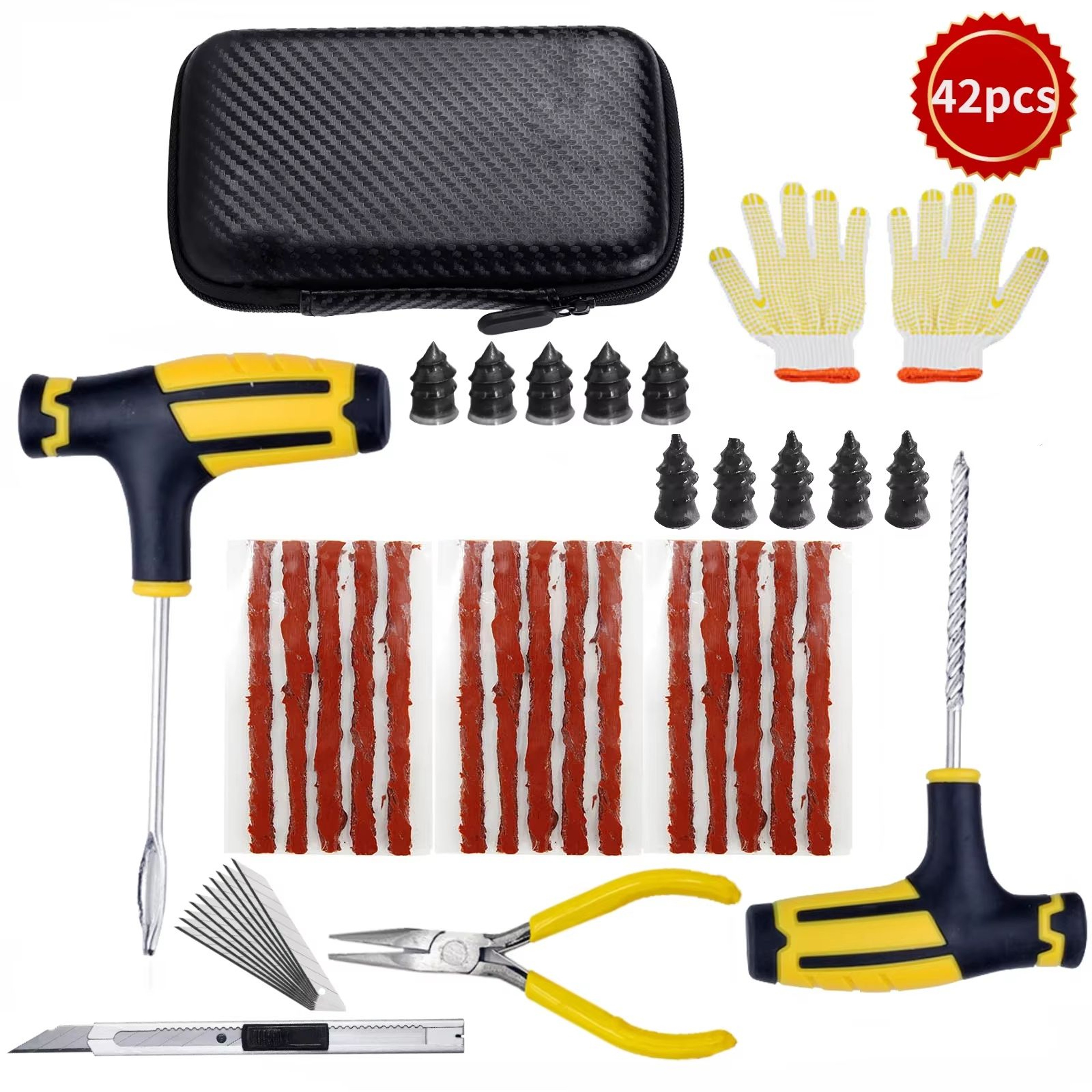 Car  Bike Tire Repair Tool Kit With Studding Tools Plug Needles Pliers And EVA Case 9