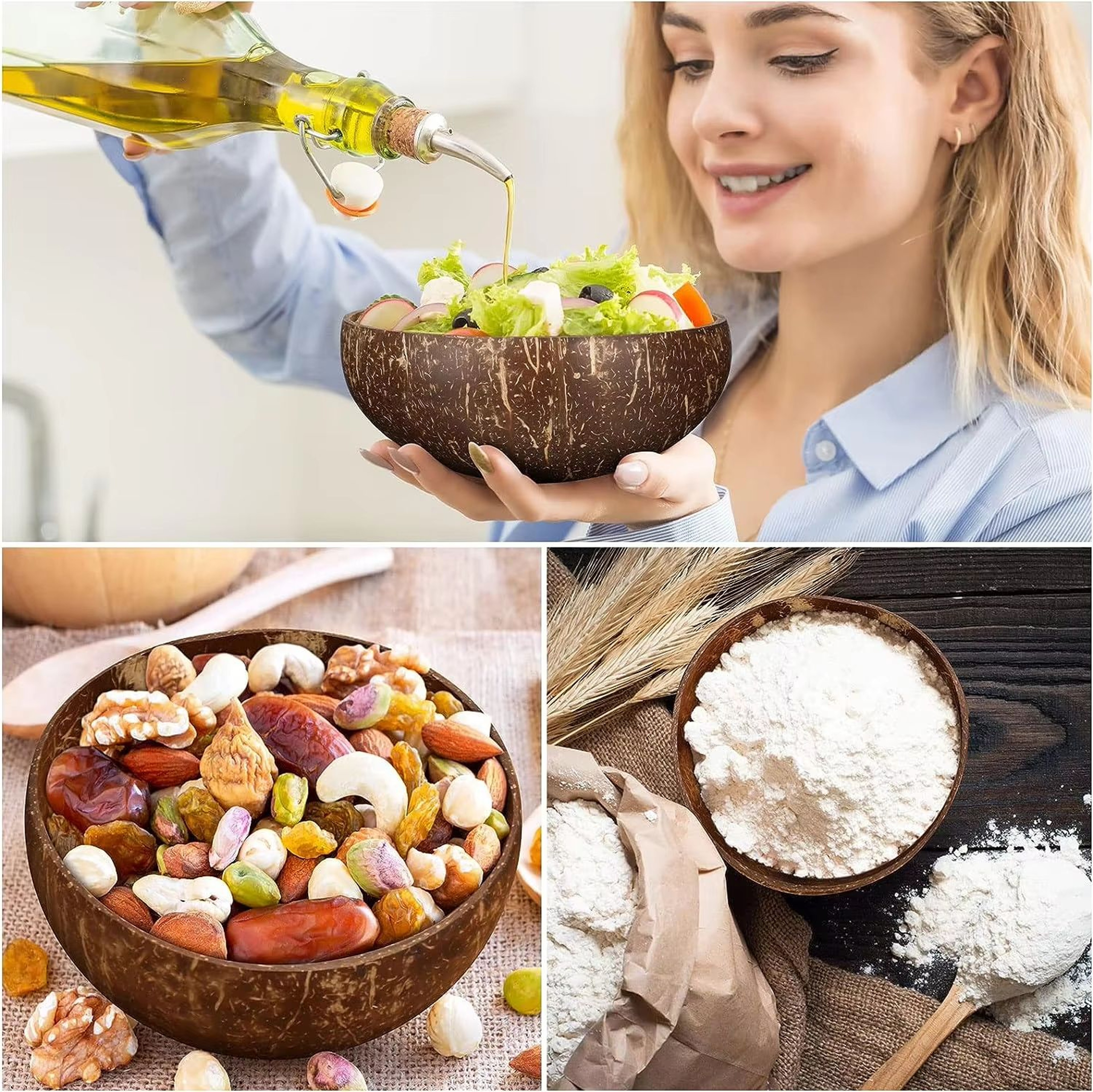 Natural Coconut Shell Serving Bowls For Salad Breakfast And Entertaining 4