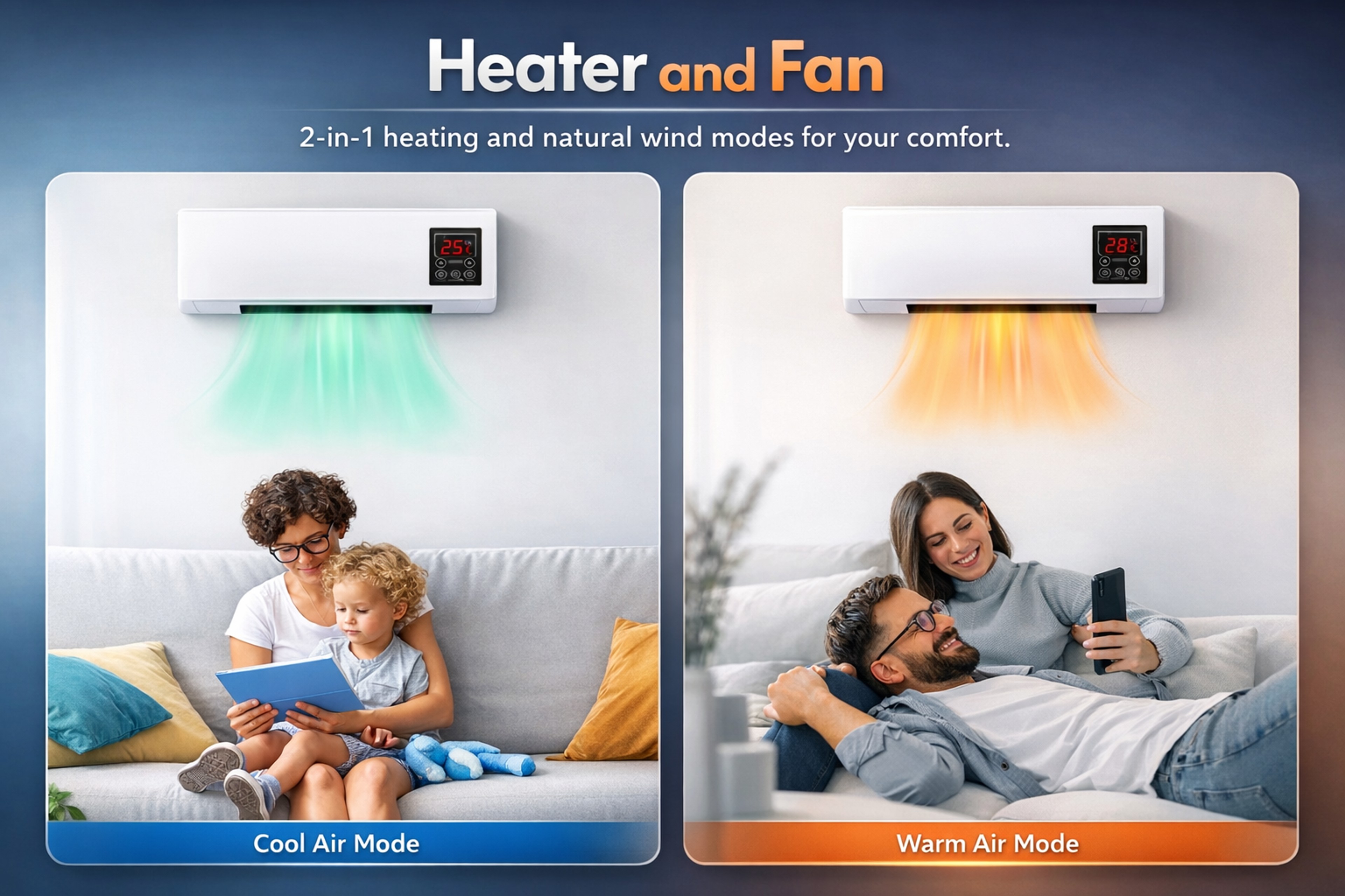 Portable Wall Mounted Heater Fan 1800W Space Saving Electric Heater Fan – view 9