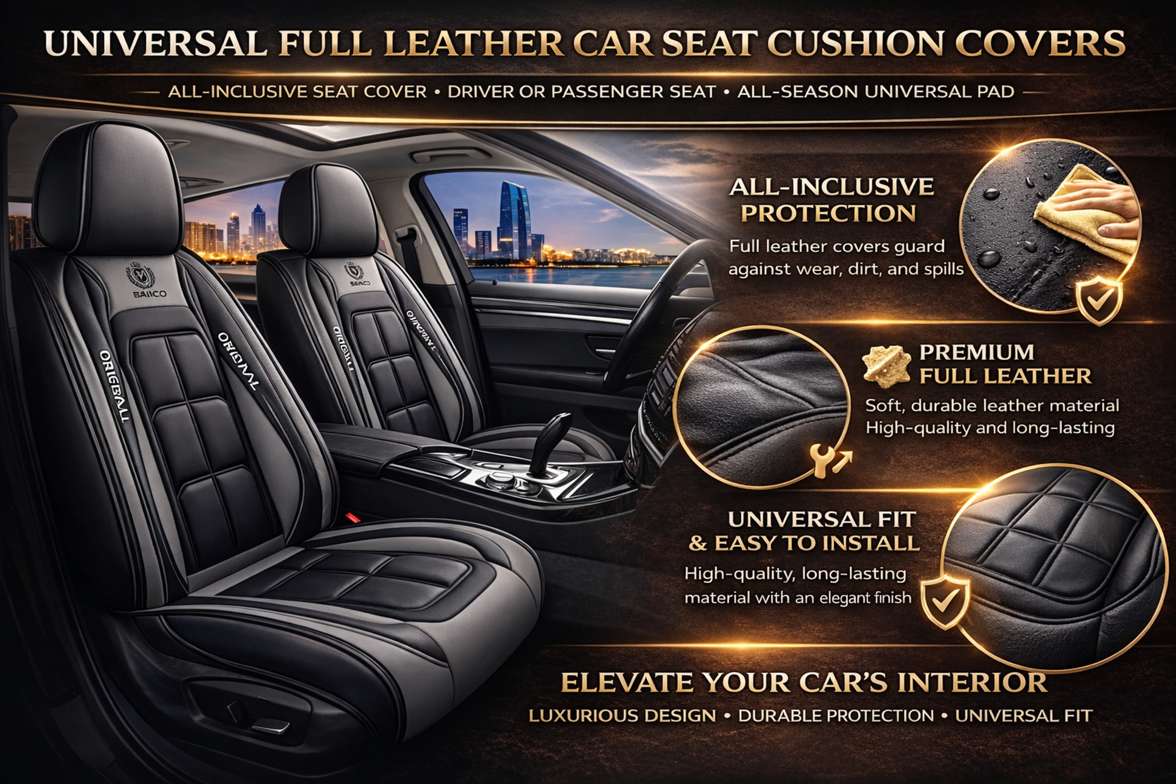 Full Leather Car Seat Cushion, All Inclusive Seat Cover, Driver's or Passenger Seat Cover, All Season Universal Pad – view 17