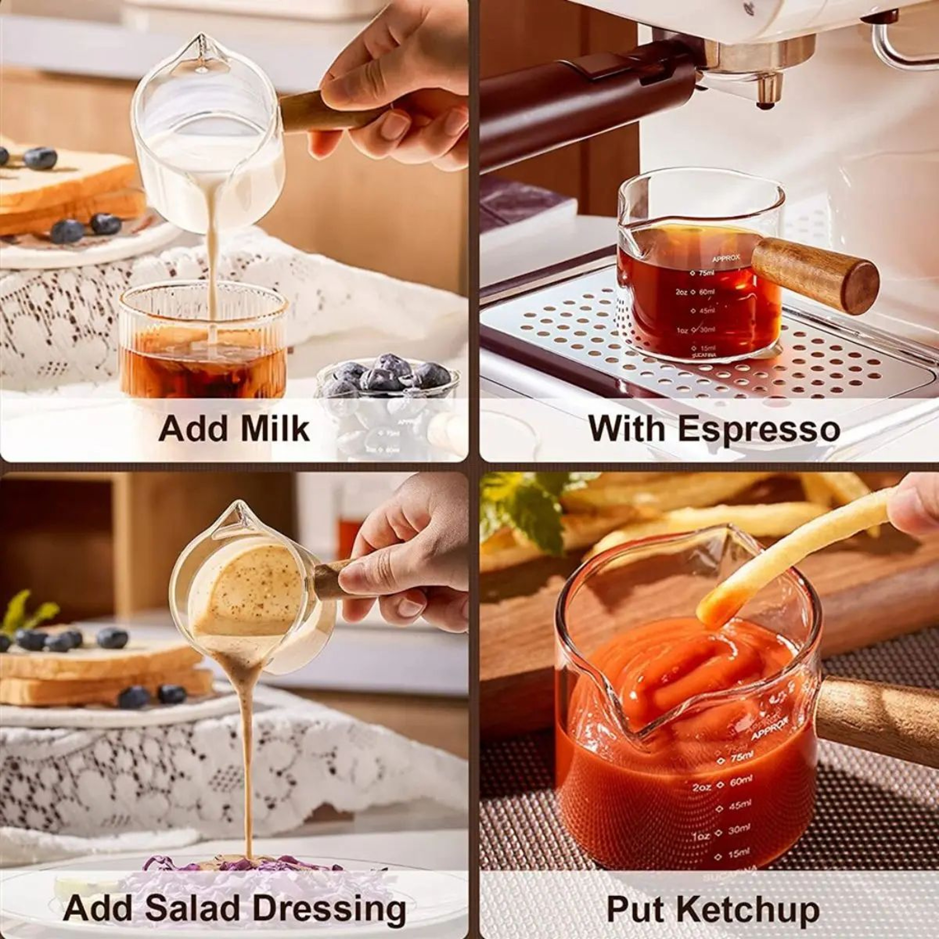 Glass Espresso Measuring Cup With Handle 254 Fl Oz Double Or Single Spout 4