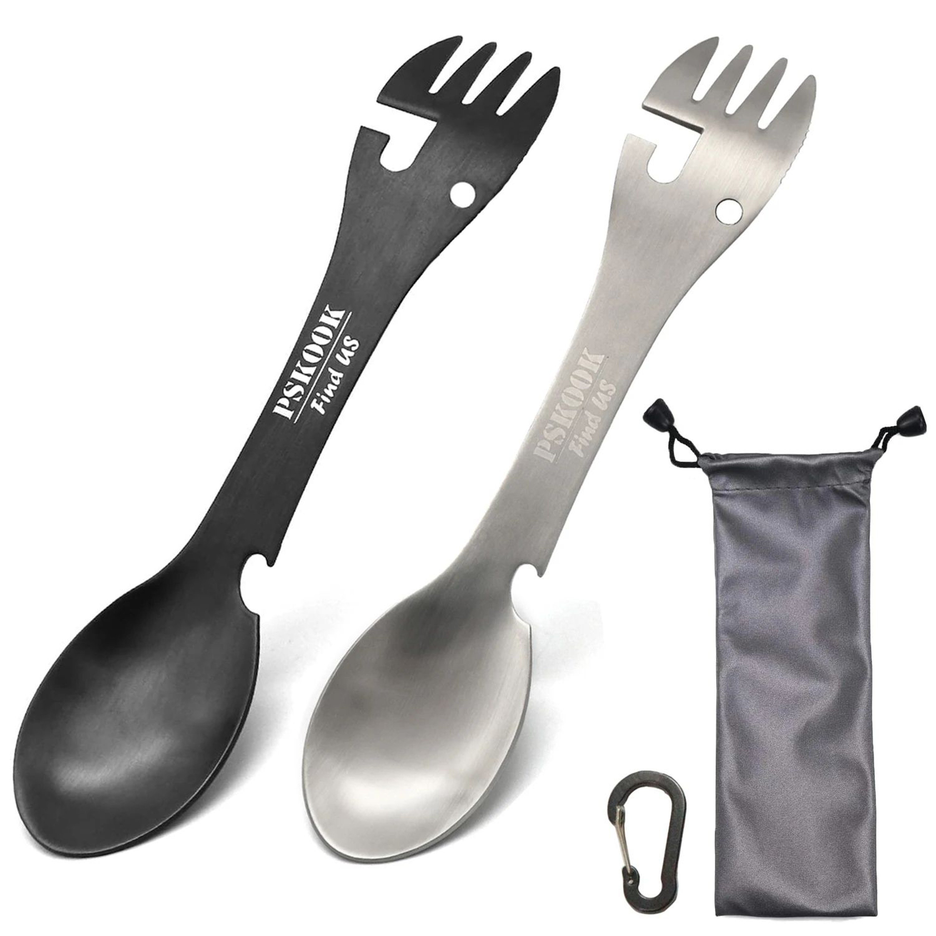 PSKOOK 5in1 Tactical Spork Stainless Steel Camping Utensil With Bottle And Can Opener 0