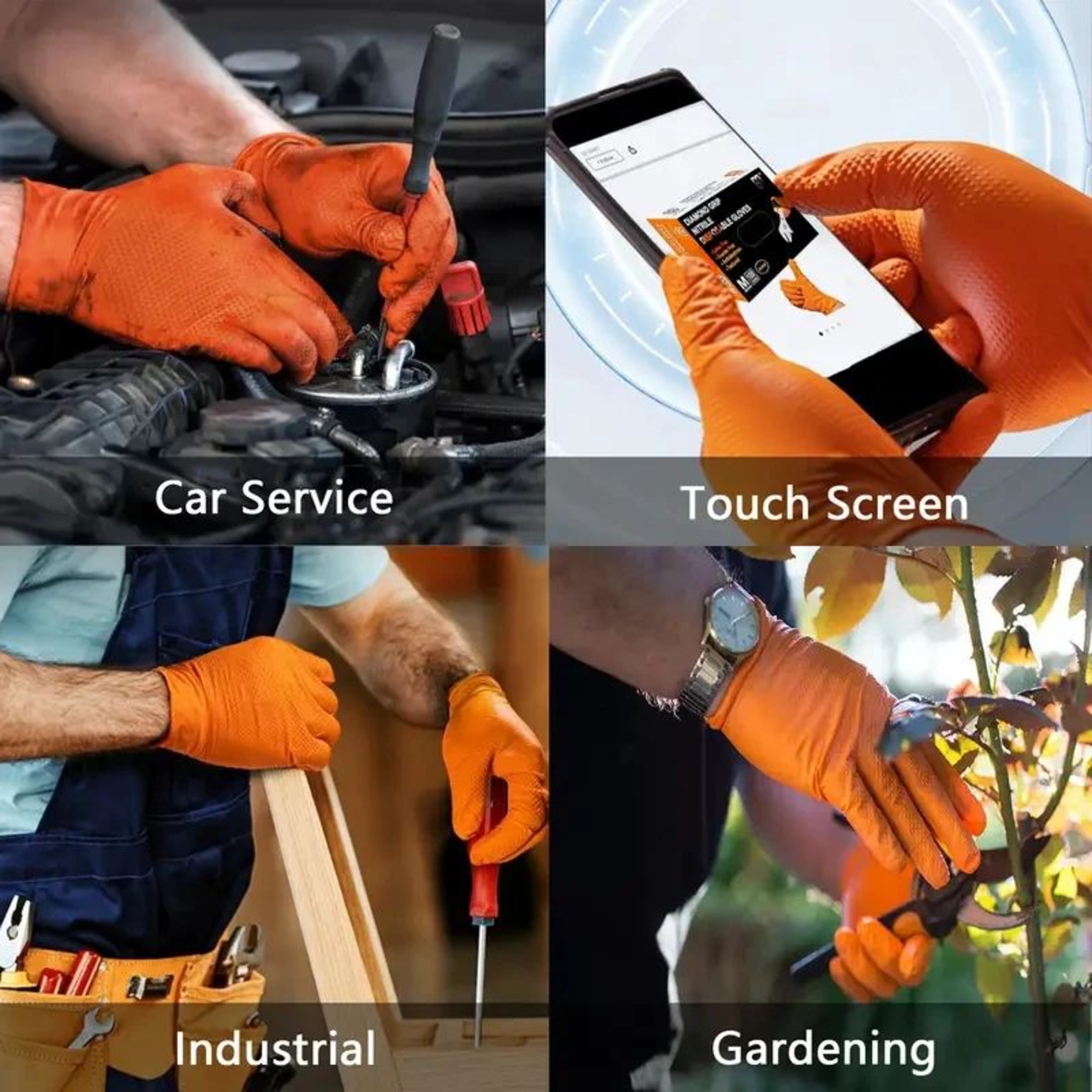 Heavy Duty 8 Mil Orange Nitrile Disposable Gloves With Diamond Textured Grip 5